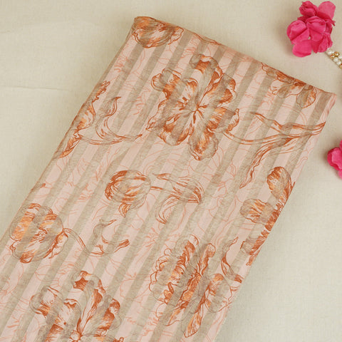 Peach Floral Print Tissue Chanderi Fabric MT-29490