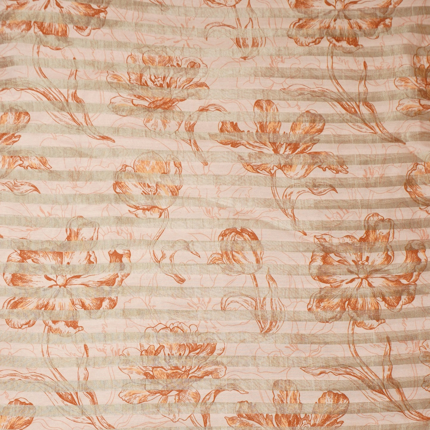 Peach Floral Print Tissue Chanderi Fabric MT-29490