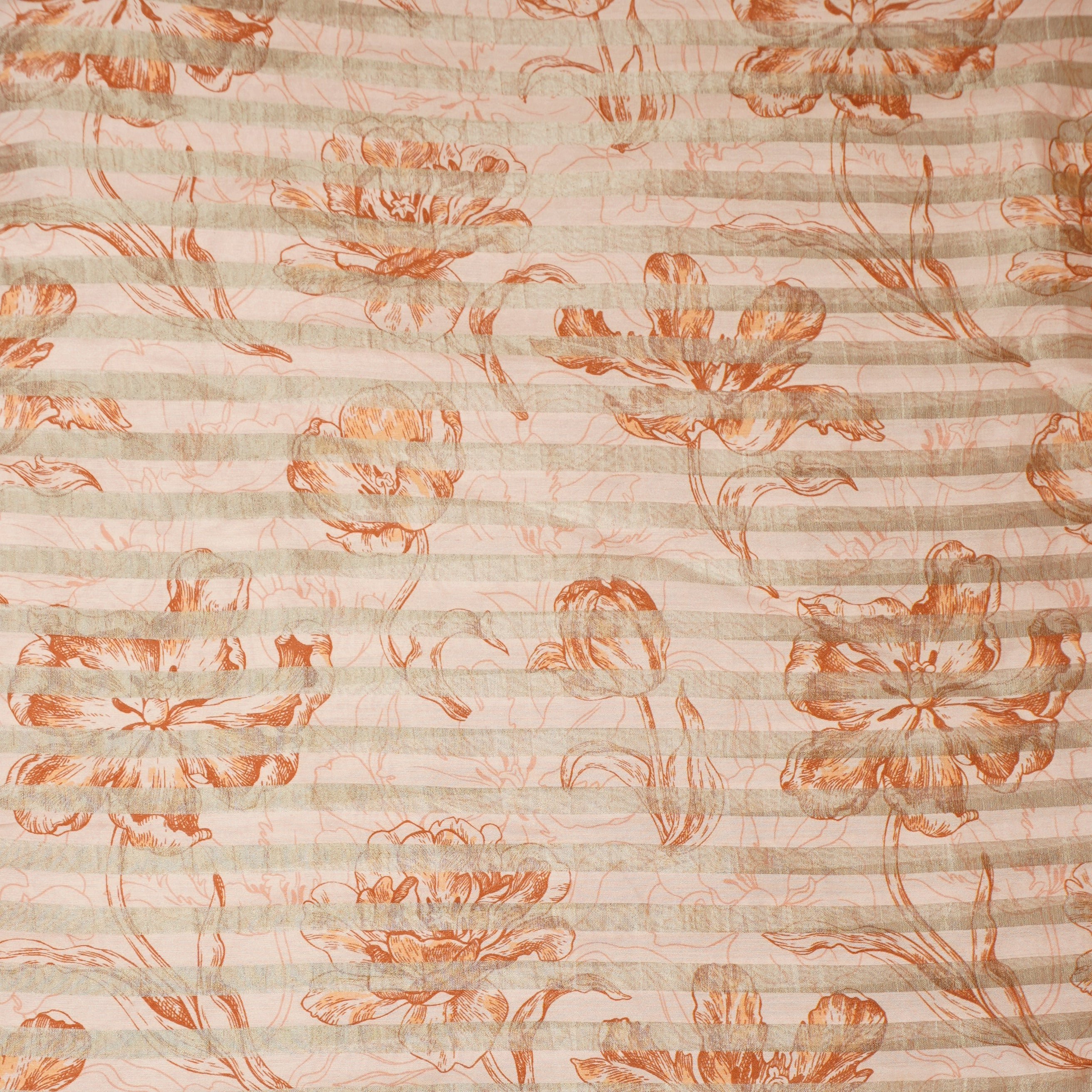 Peach Floral Print Tissue Chanderi Fabric MT-29490 - TradeUNO
