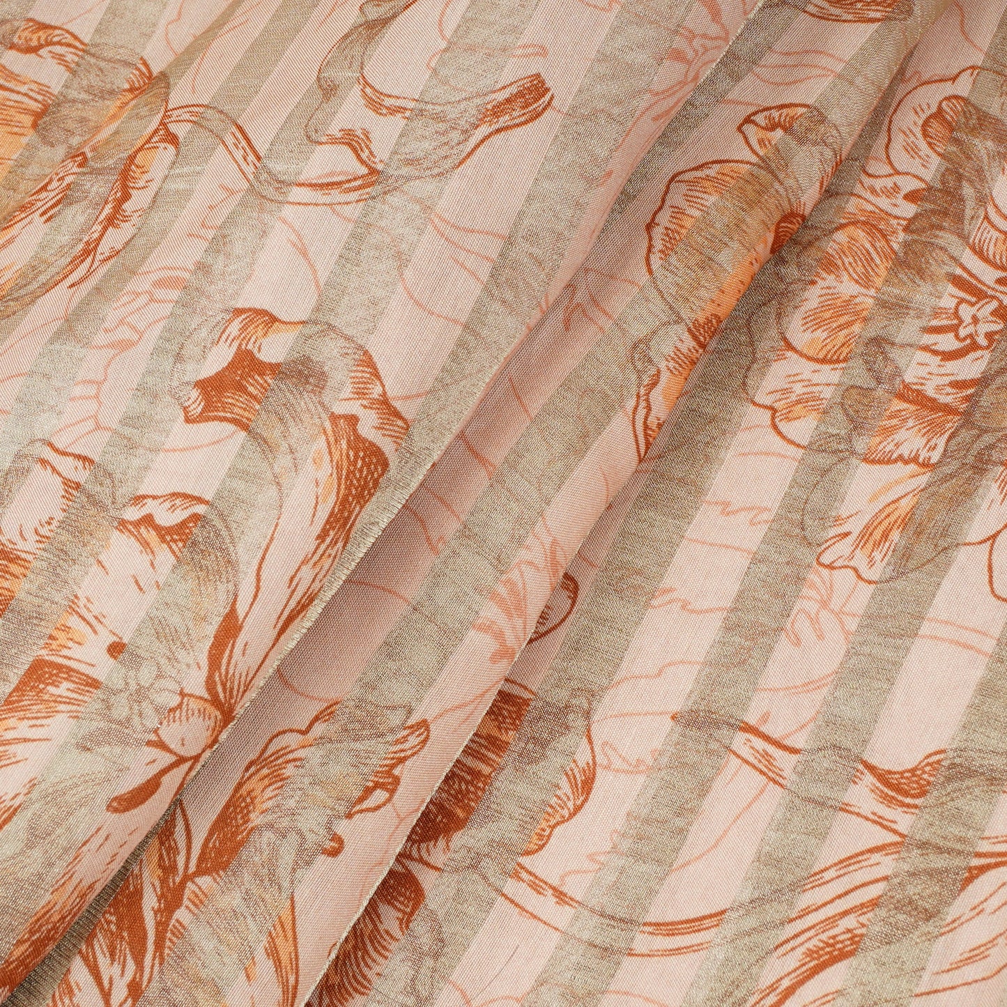 Peach Floral Print Tissue Chanderi Fabric MT-29490