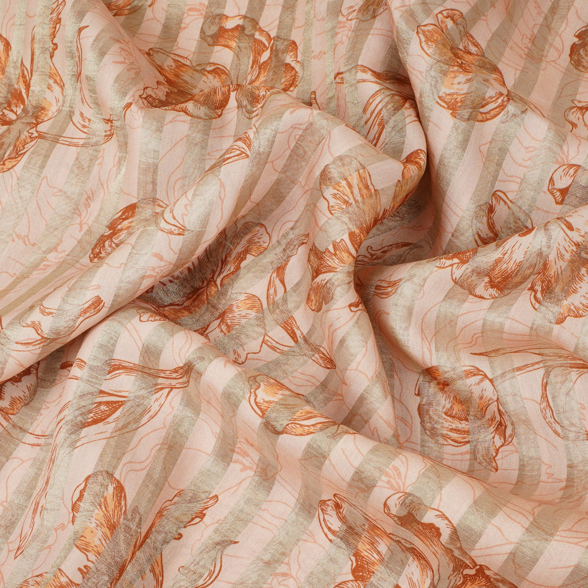 Peach Floral Print Tissue Chanderi Fabric MT-29490 - TradeUNO