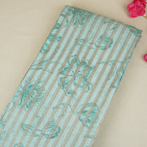 Sea Blue Floral Print Tissue Chanderi Fabric MT-29491