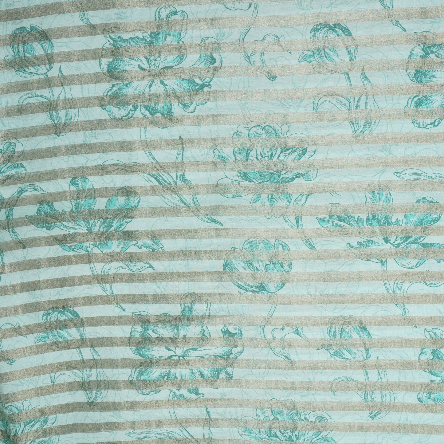 Sea Blue Floral Print Tissue Chanderi Fabric MT-29491