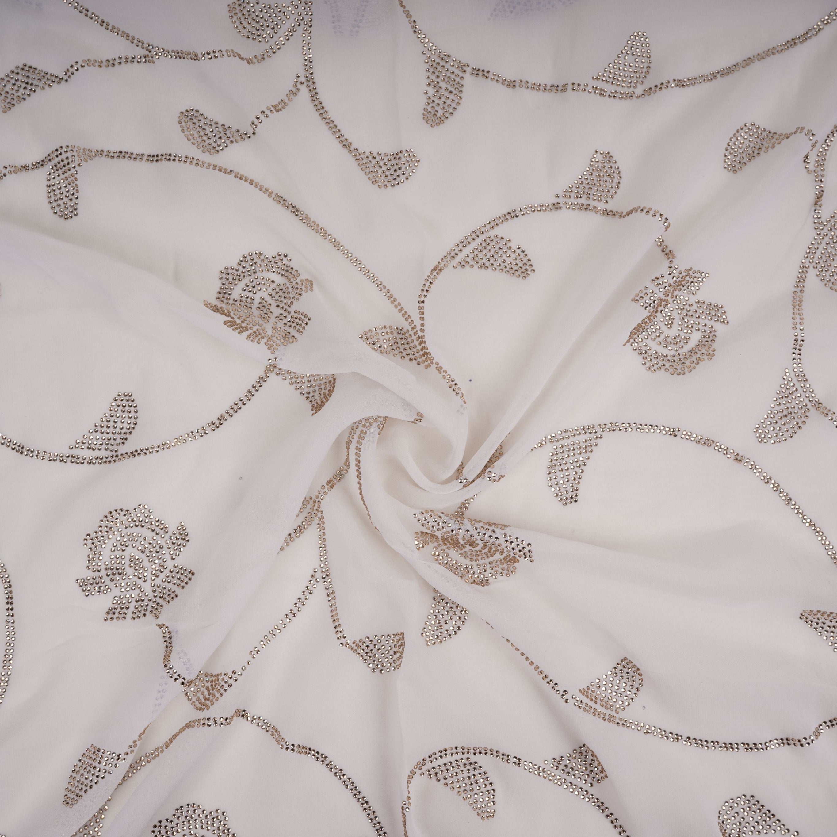 White Dyeable Swarovski embroidery Georgette Fabric SU-31035 - TradeUNO
