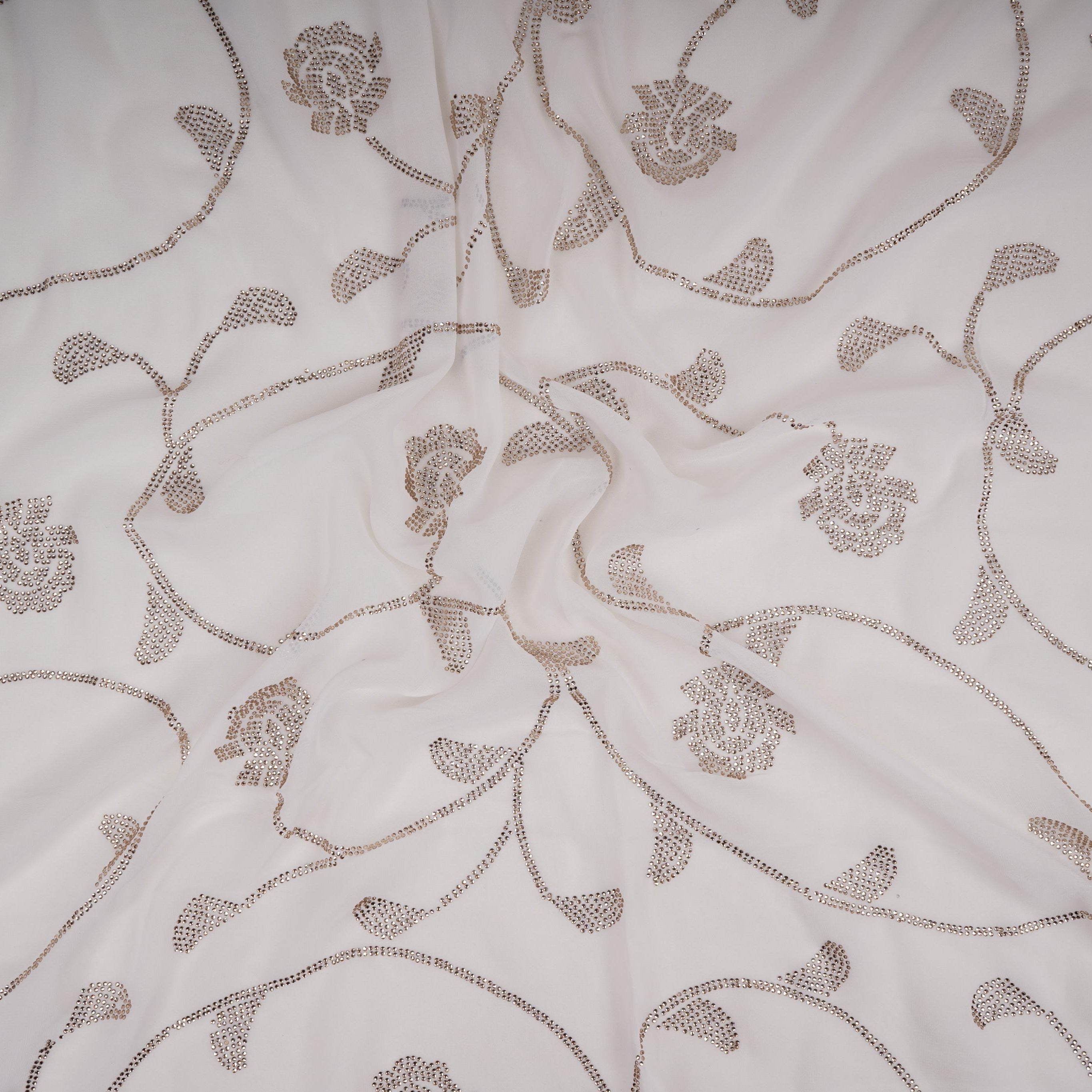 White Dyeable Swarovski embroidery Georgette Fabric SU-31035 - TradeUNO