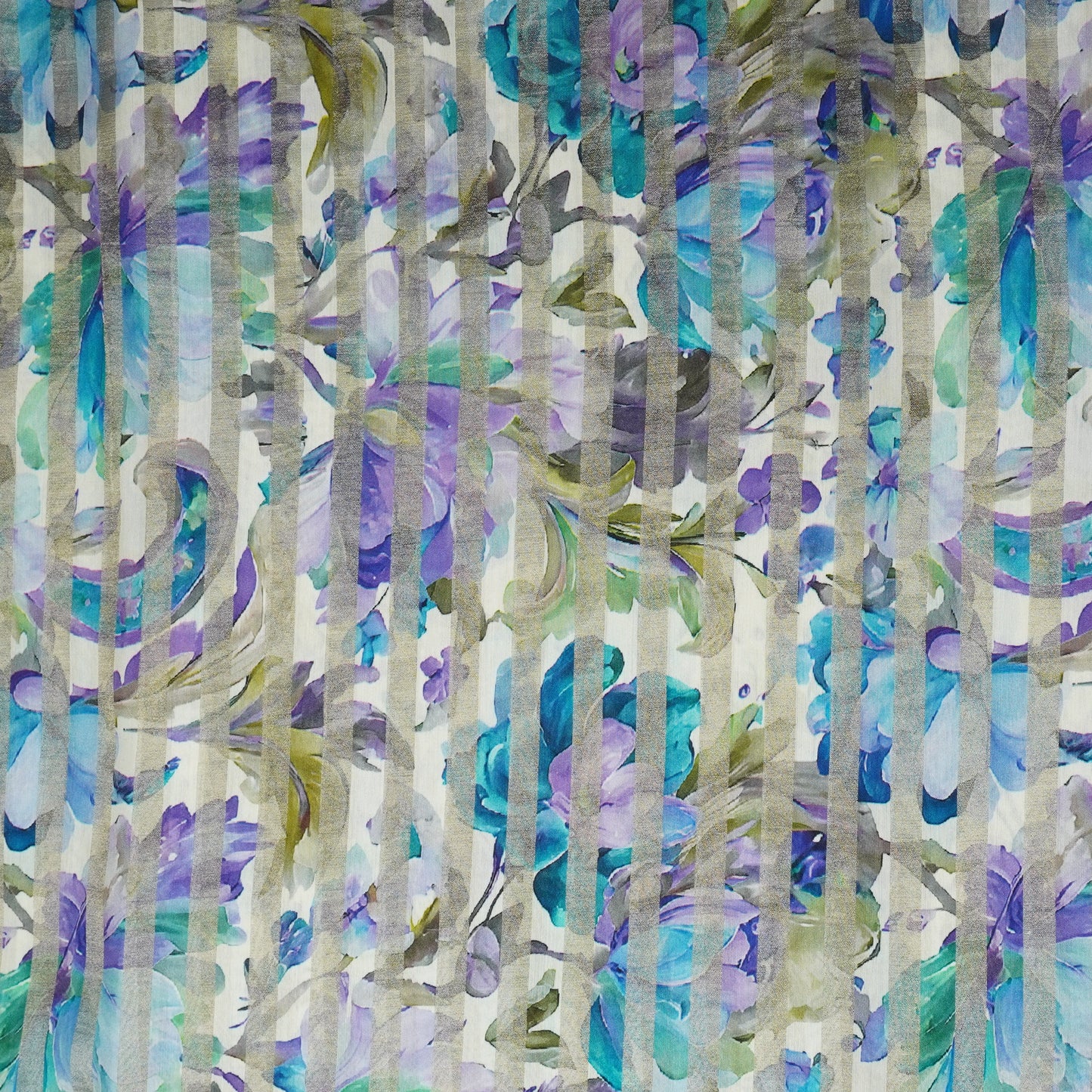 Off White with Multicolor Floral Print Tissue Chanderi Fabric MT-29488