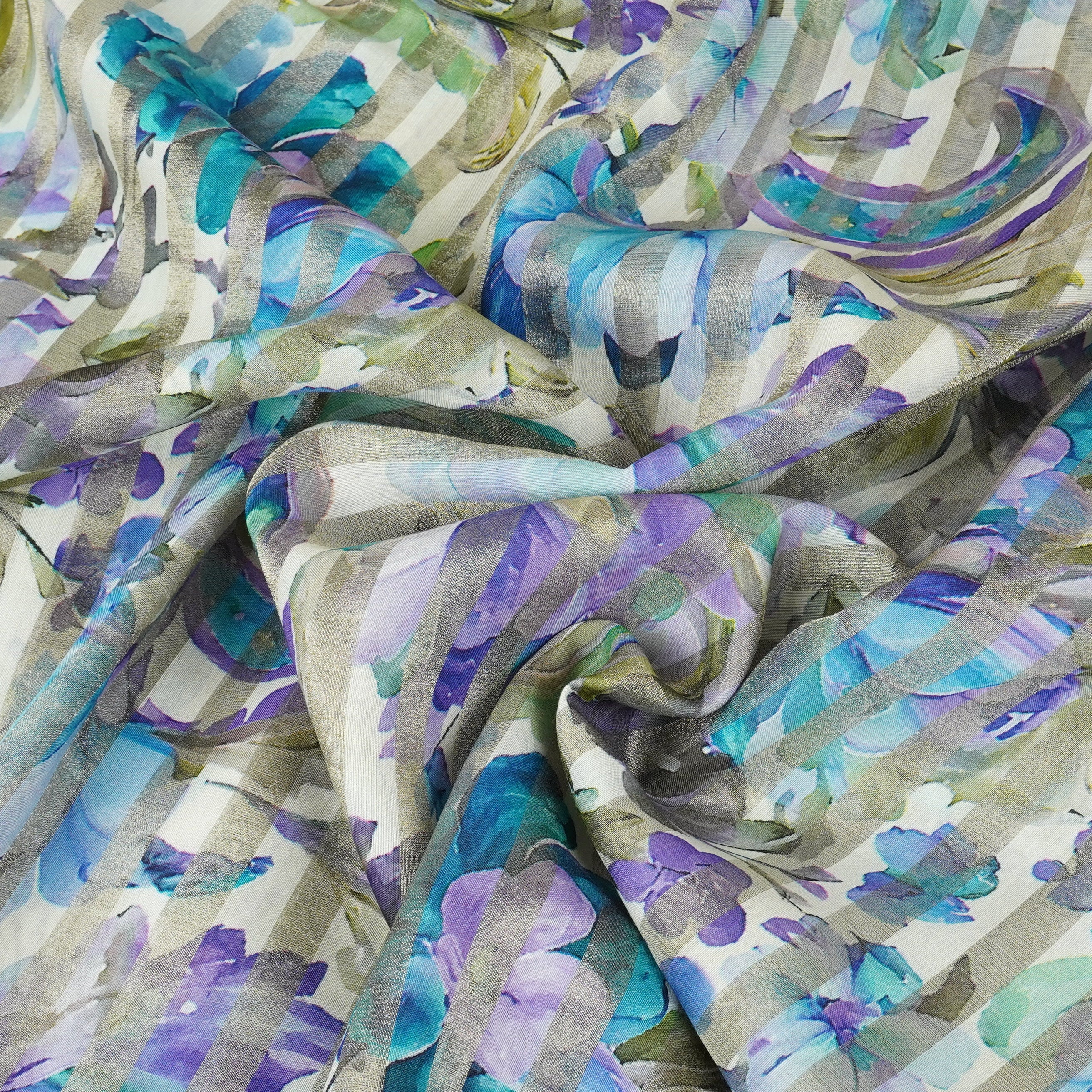 Off White with Multicolor Floral Print Tissue Chanderi Fabric MT-29488 - TradeUNO