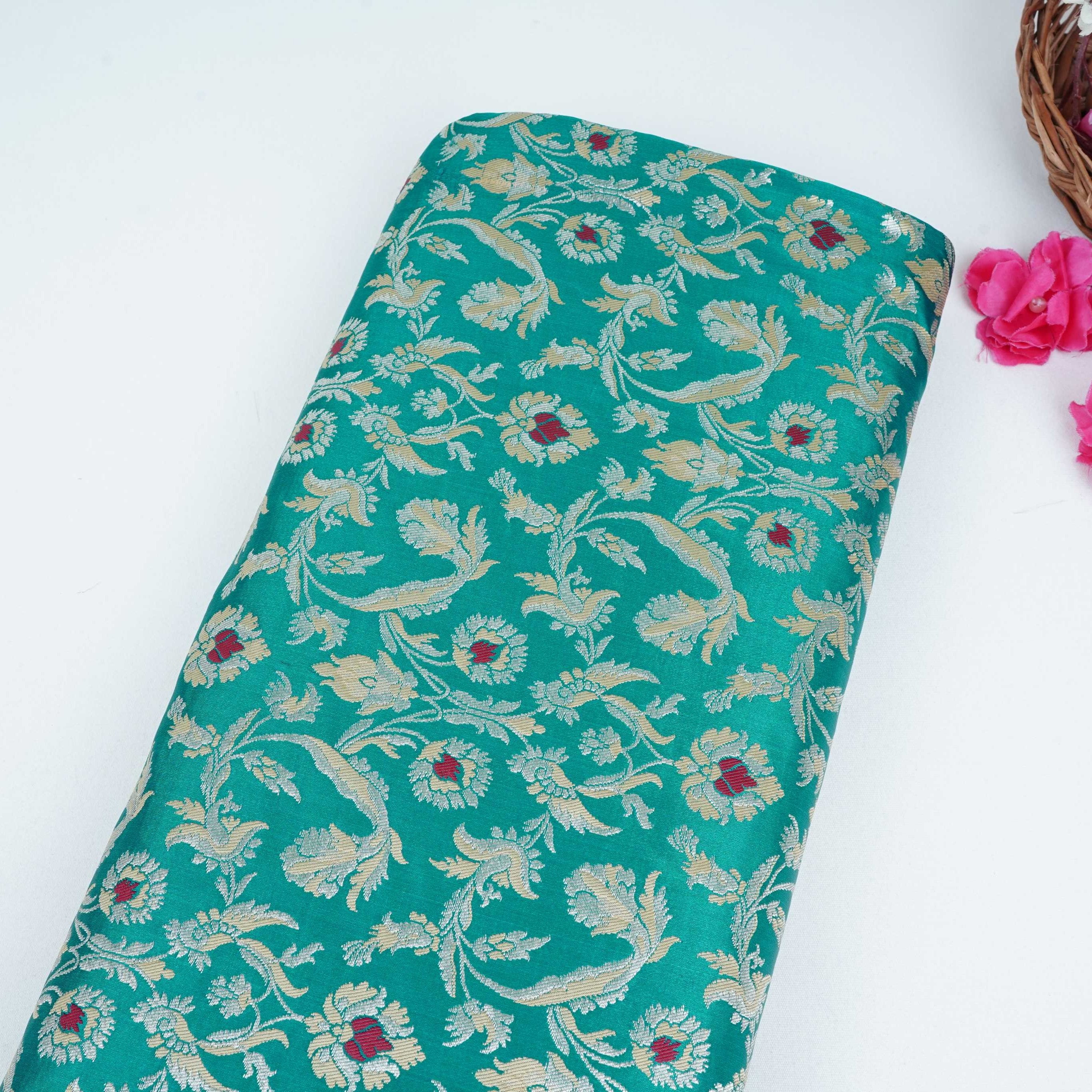Green Alfi Meena Kimkhab Brocade Fabric HMSS-32772