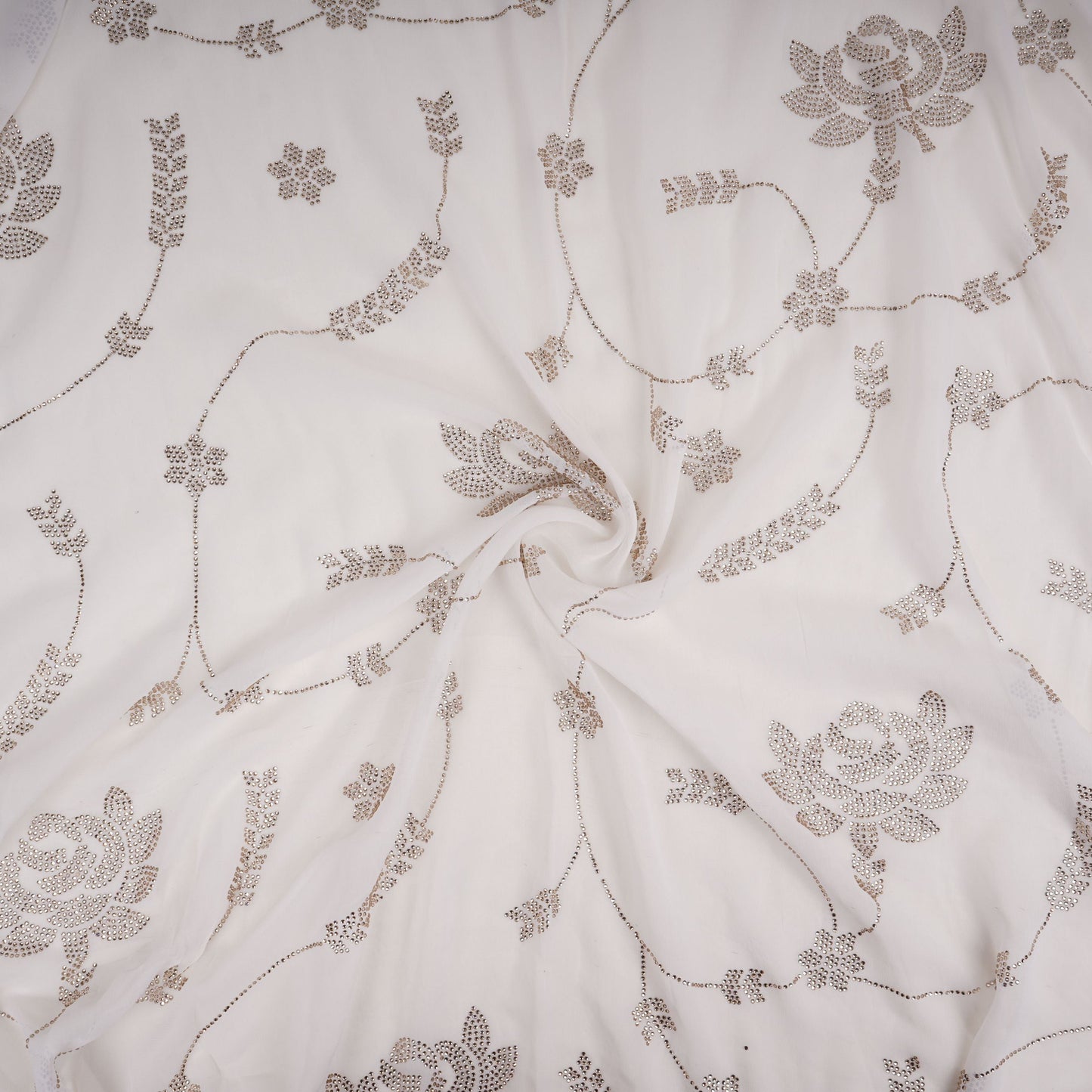White Dyeable Swarovski embroidery Georgette Fabric SU-31034