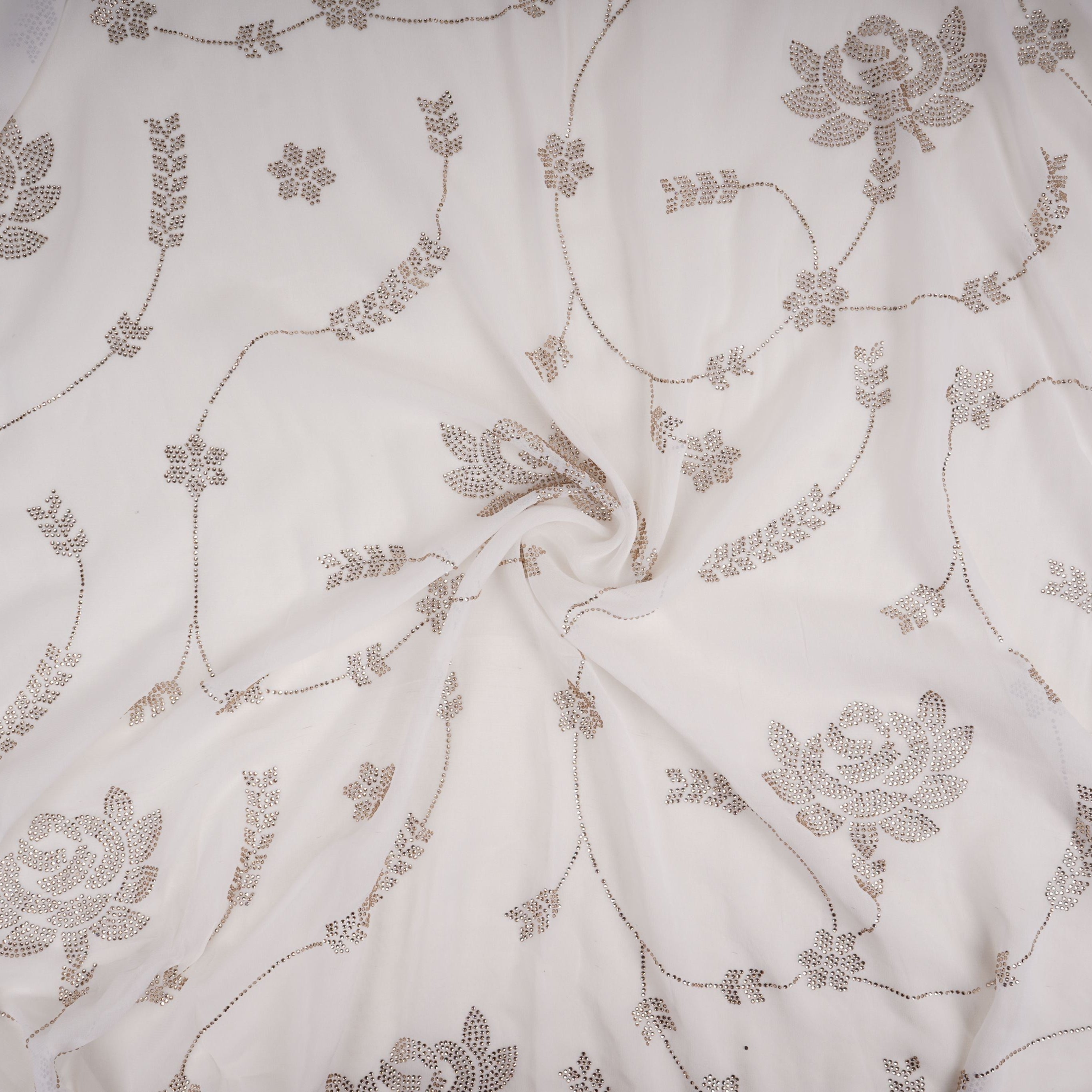 White Dyeable Swarovski embroidery Georgette Fabric SU-31034 - TradeUNO
