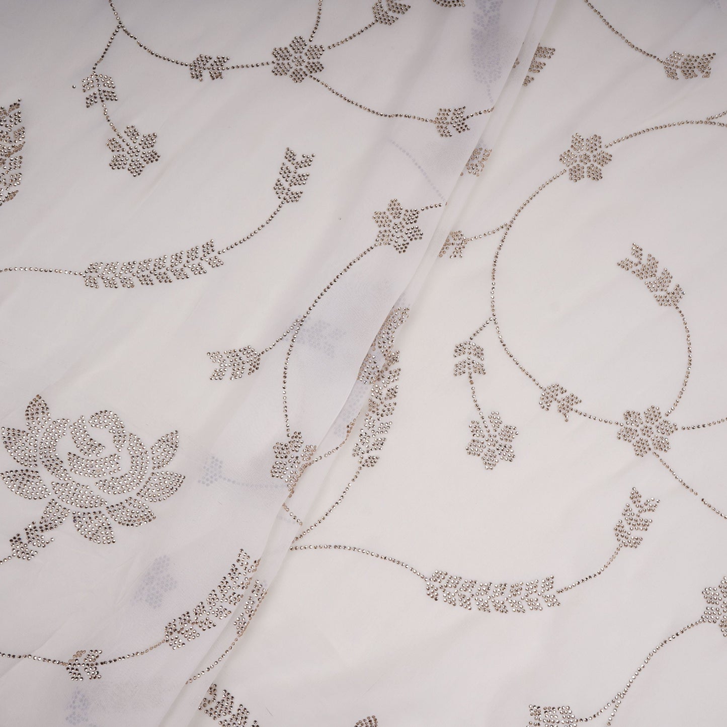 White Dyeable Swarovski embroidery Georgette Fabric SU-31034