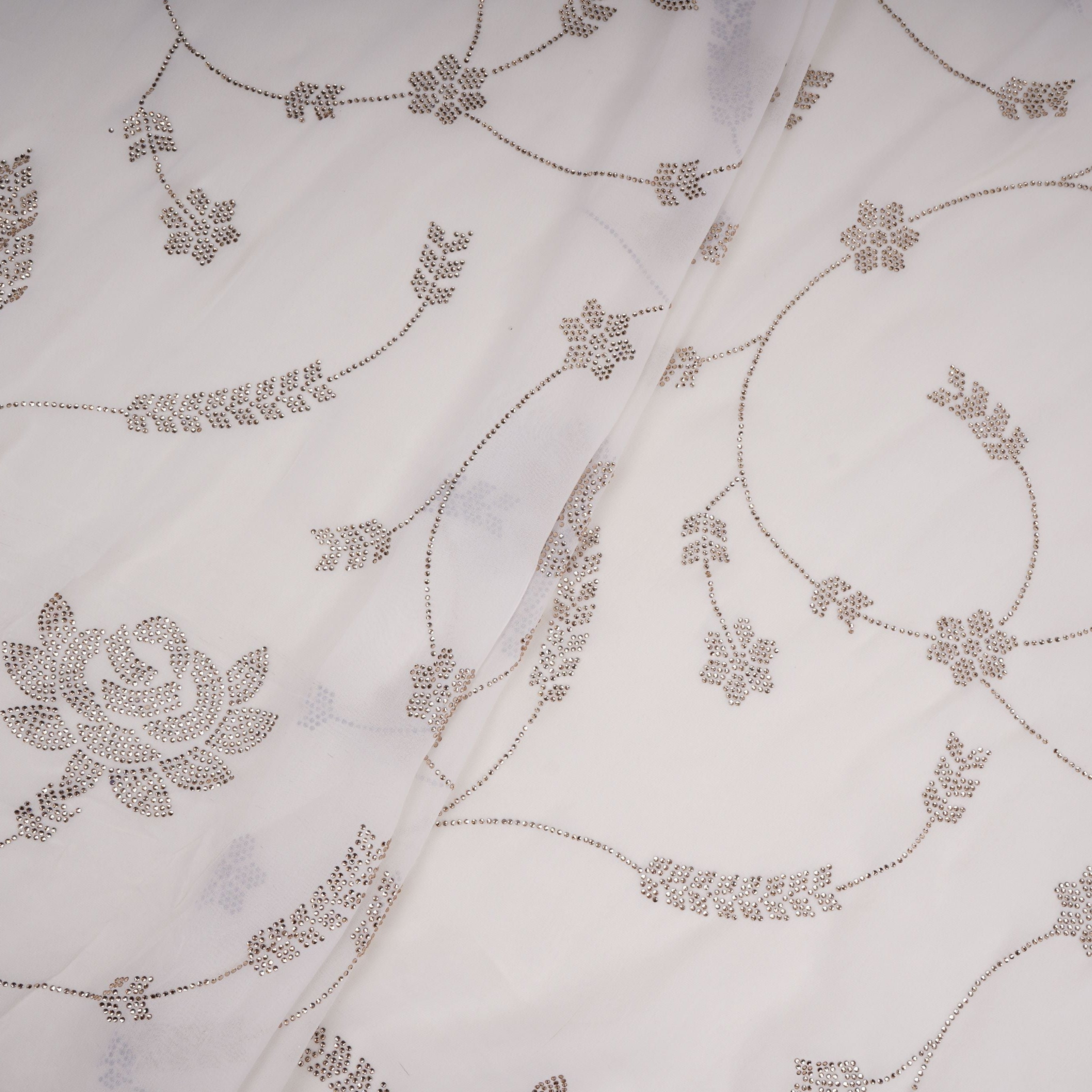 White Dyeable Swarovski embroidery Georgette Fabric SU-31034 - TradeUNO