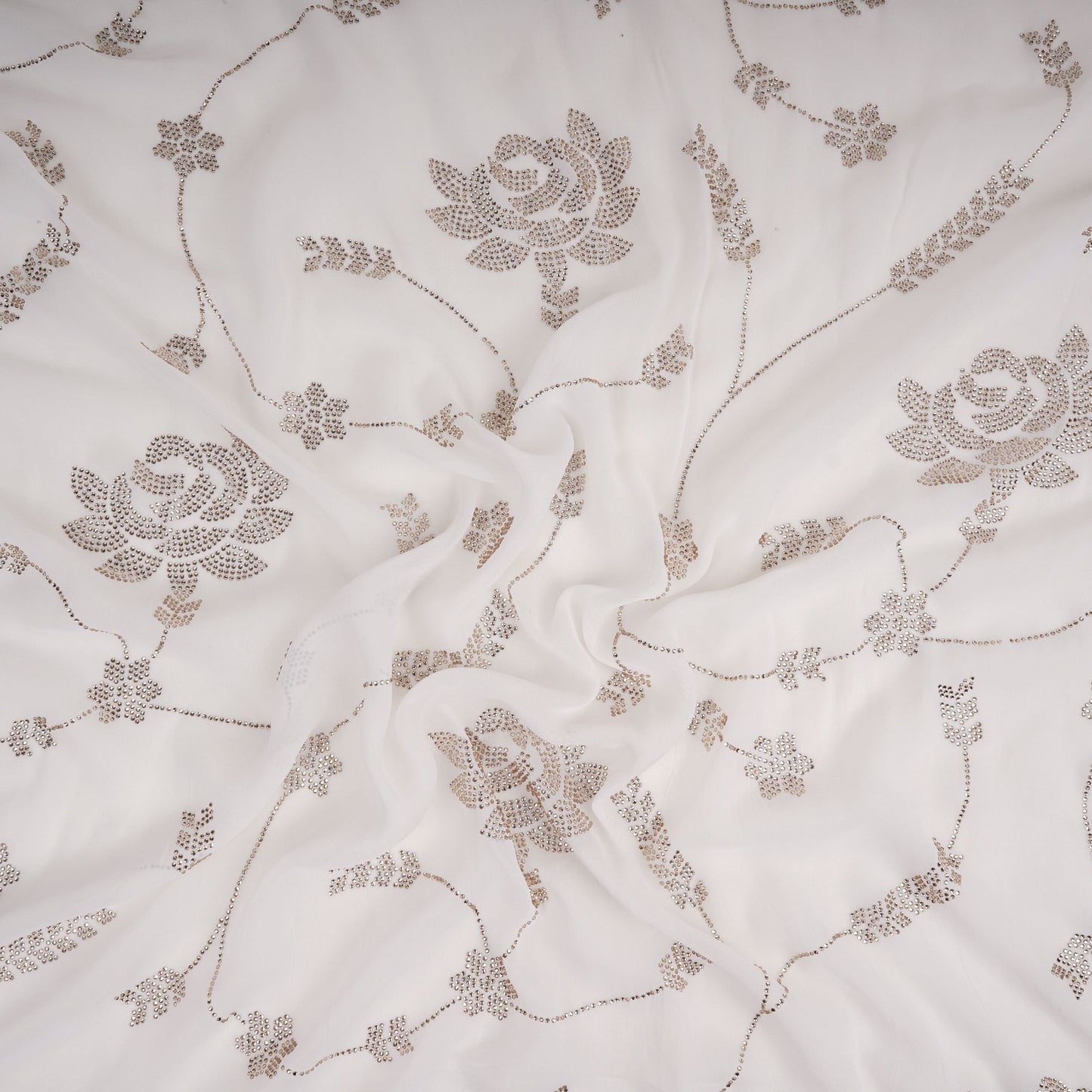 White Dyeable Swarovski embroidery Georgette Fabric SU-31034
