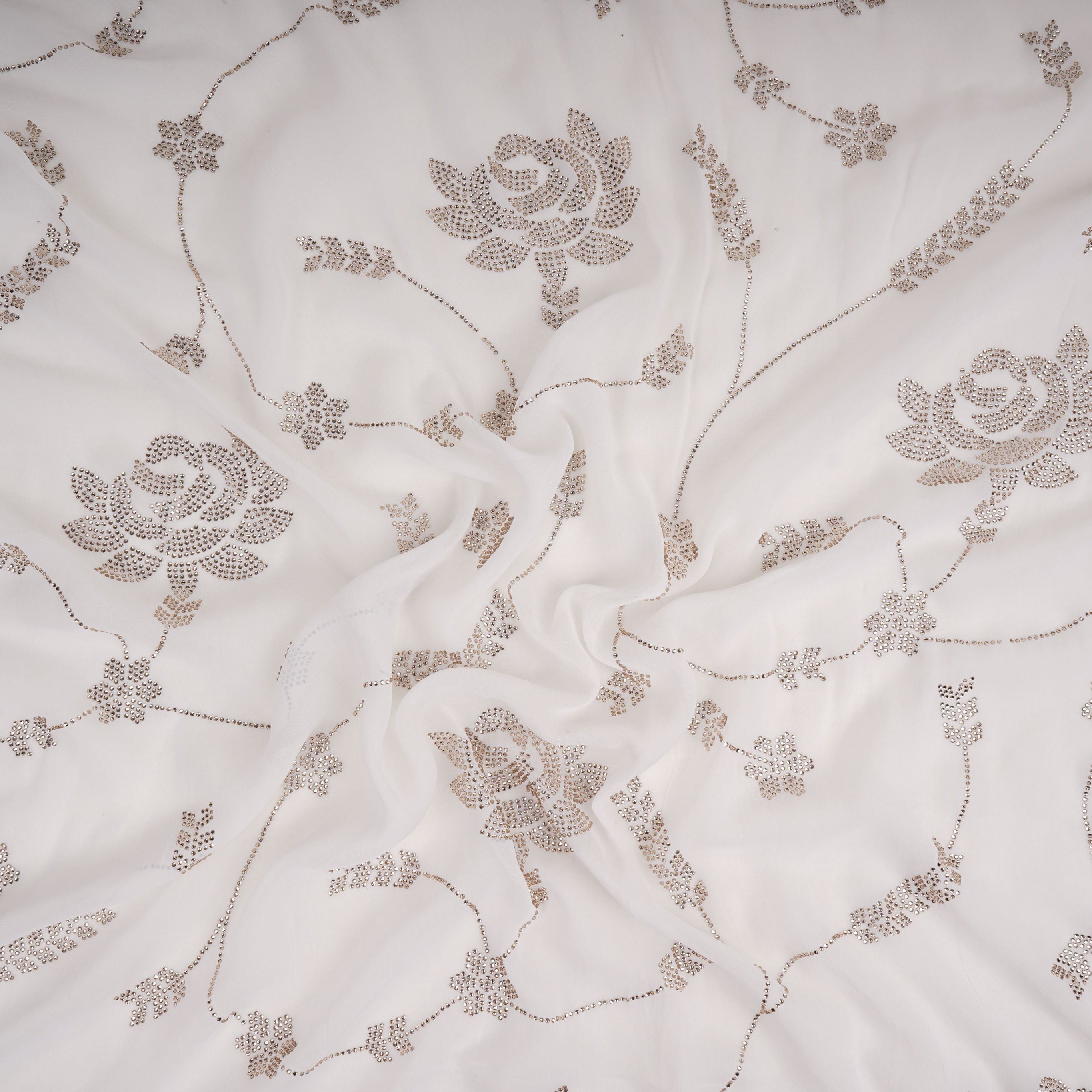 White Dyeable Swarovski embroidery Georgette Fabric SU-31034 - TradeUNO