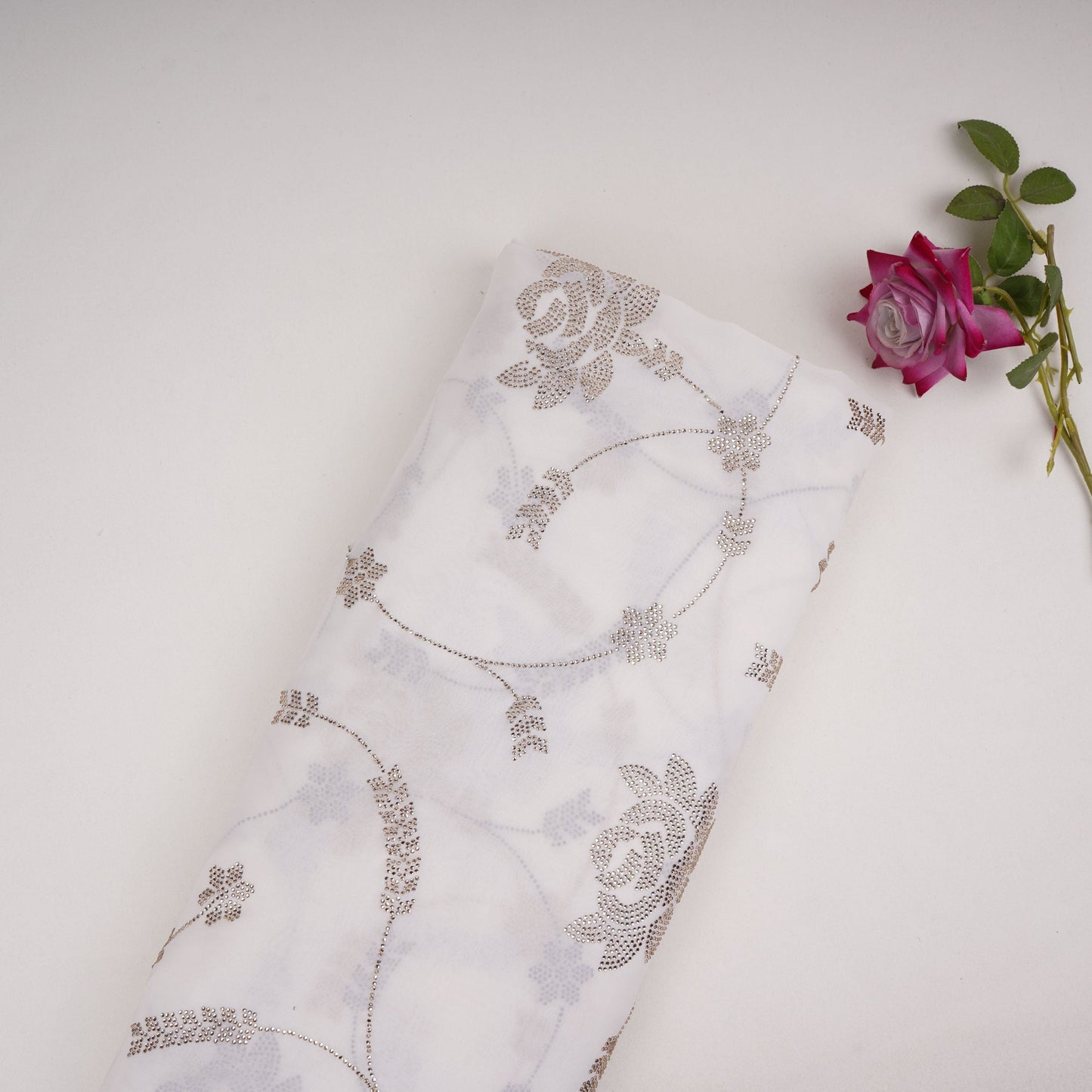 White Dyeable Swarovski embroidery Georgette Fabric SU-31034