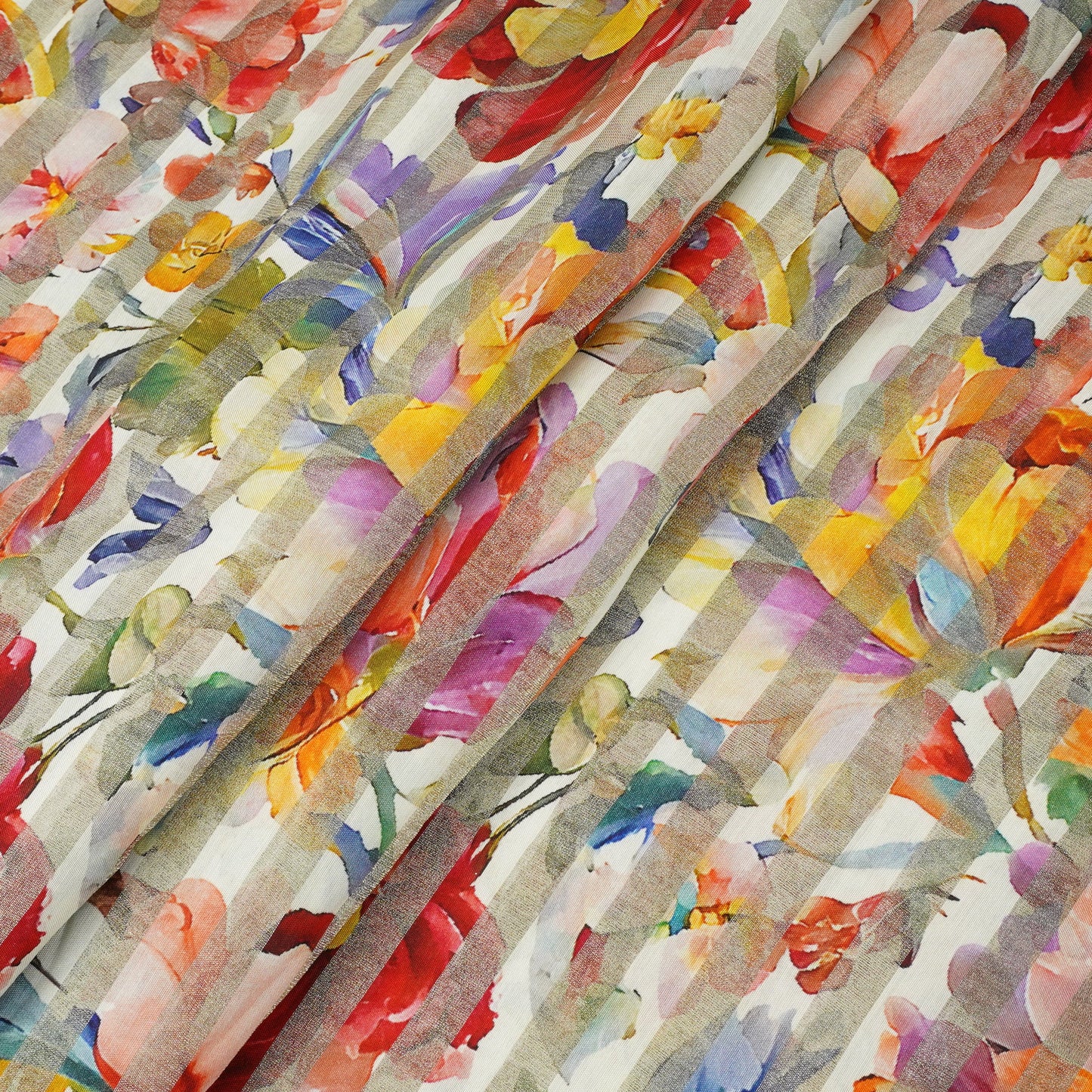 Cream with Multicolor Floral Print Tissue Chanderi Fabric MT-29486