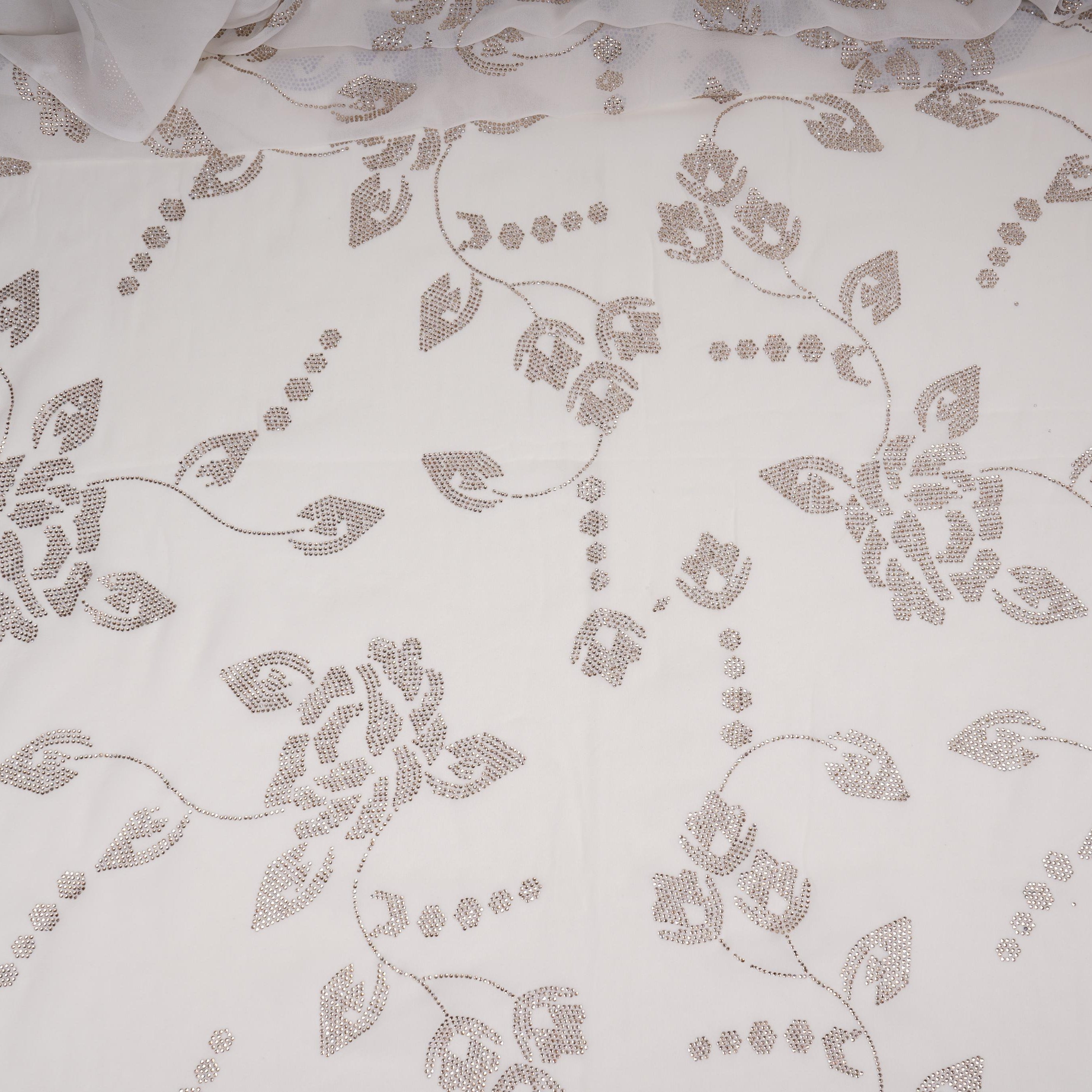 White Dyeable Swarovski embroidery Georgette Fabric SU-31033 - TradeUNO