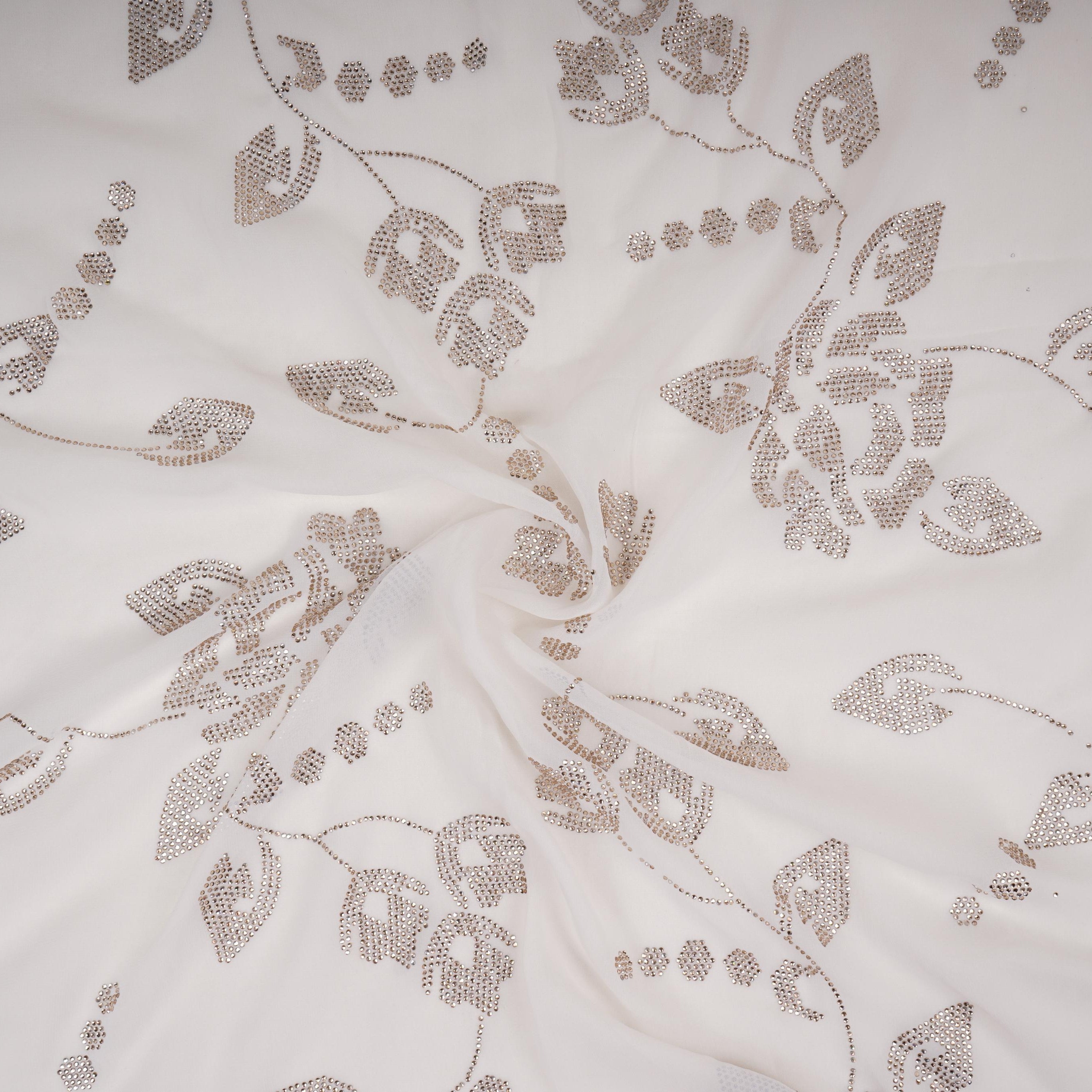 White Dyeable Swarovski embroidery Georgette Fabric SU-31033 - TradeUNO