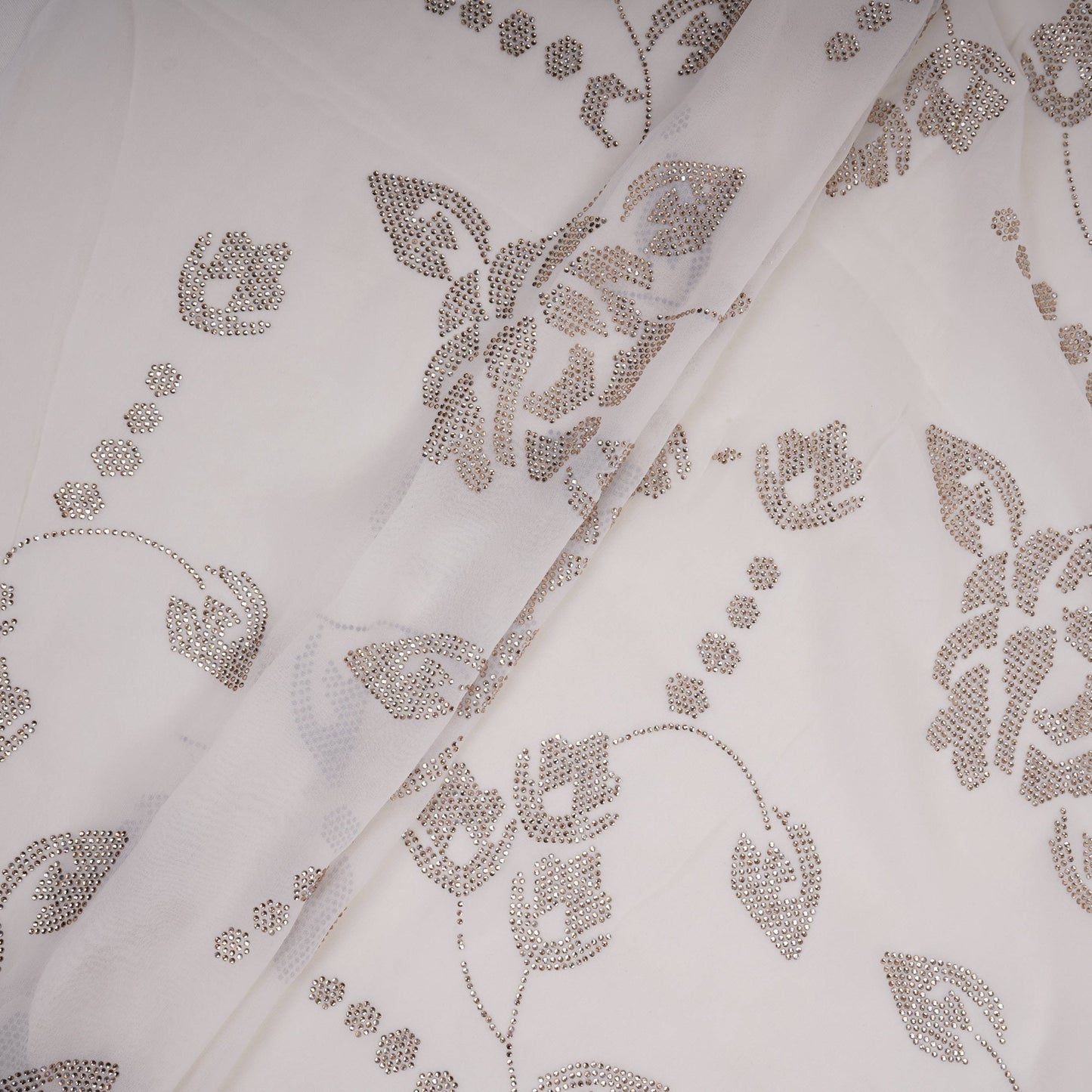 White Dyeable Swarovski embroidery Georgette Fabric SU-31033