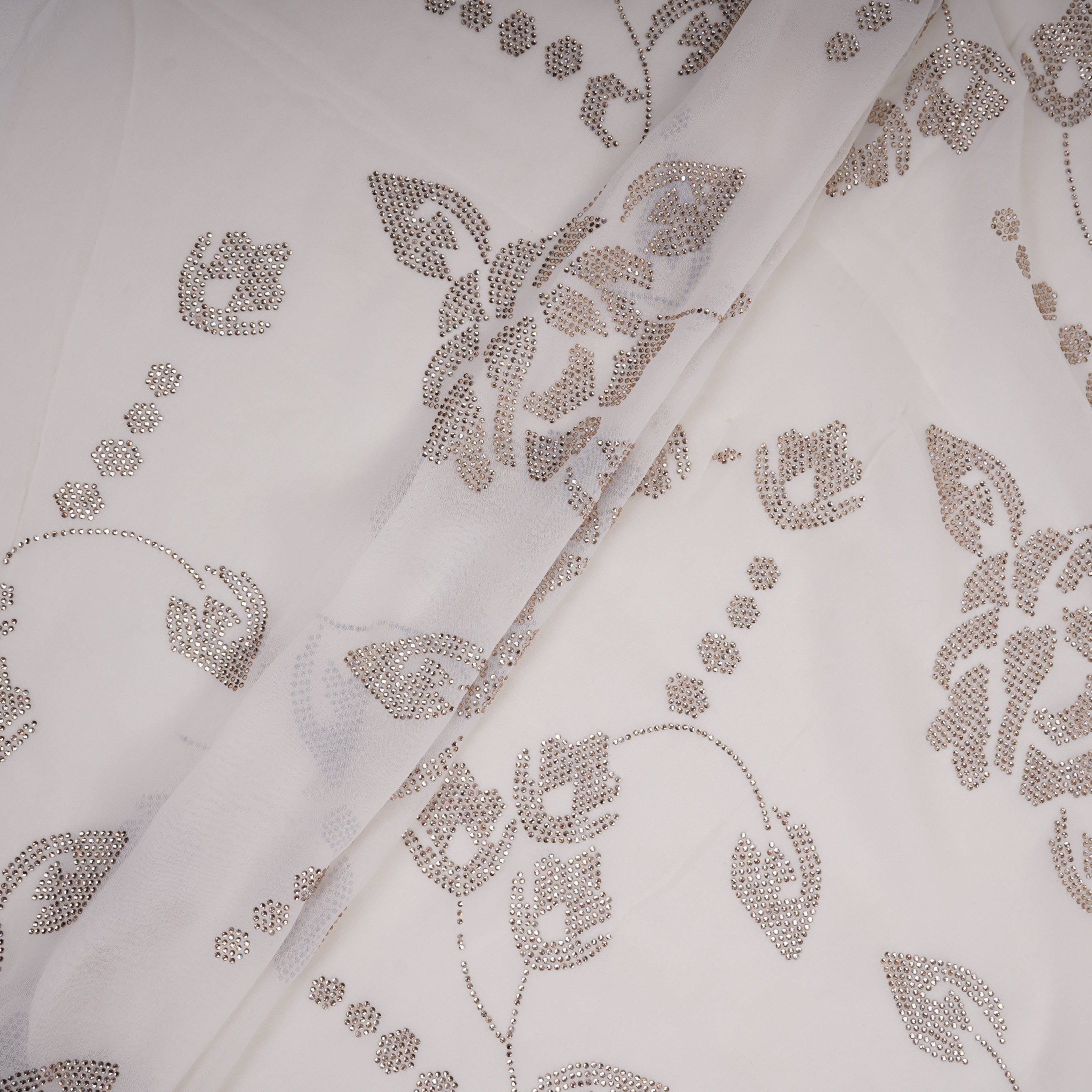 White Dyeable Swarovski embroidery Georgette Fabric SU-31033 - TradeUNO