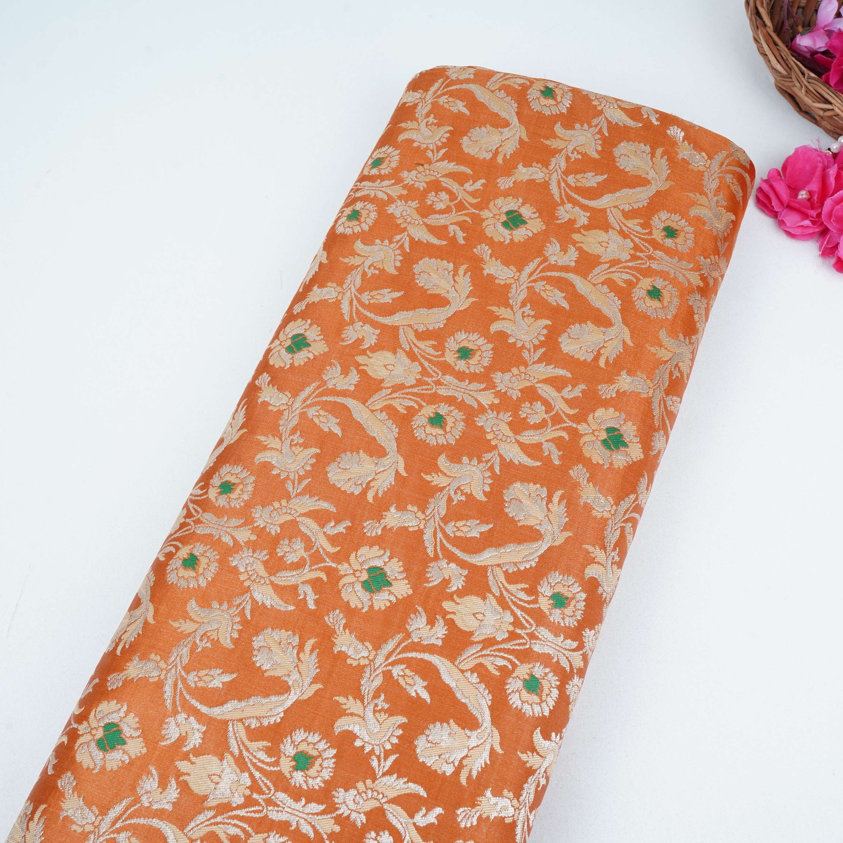 Brown Alfi Meena Kimkhab Brocade Fabric HMSS-32773