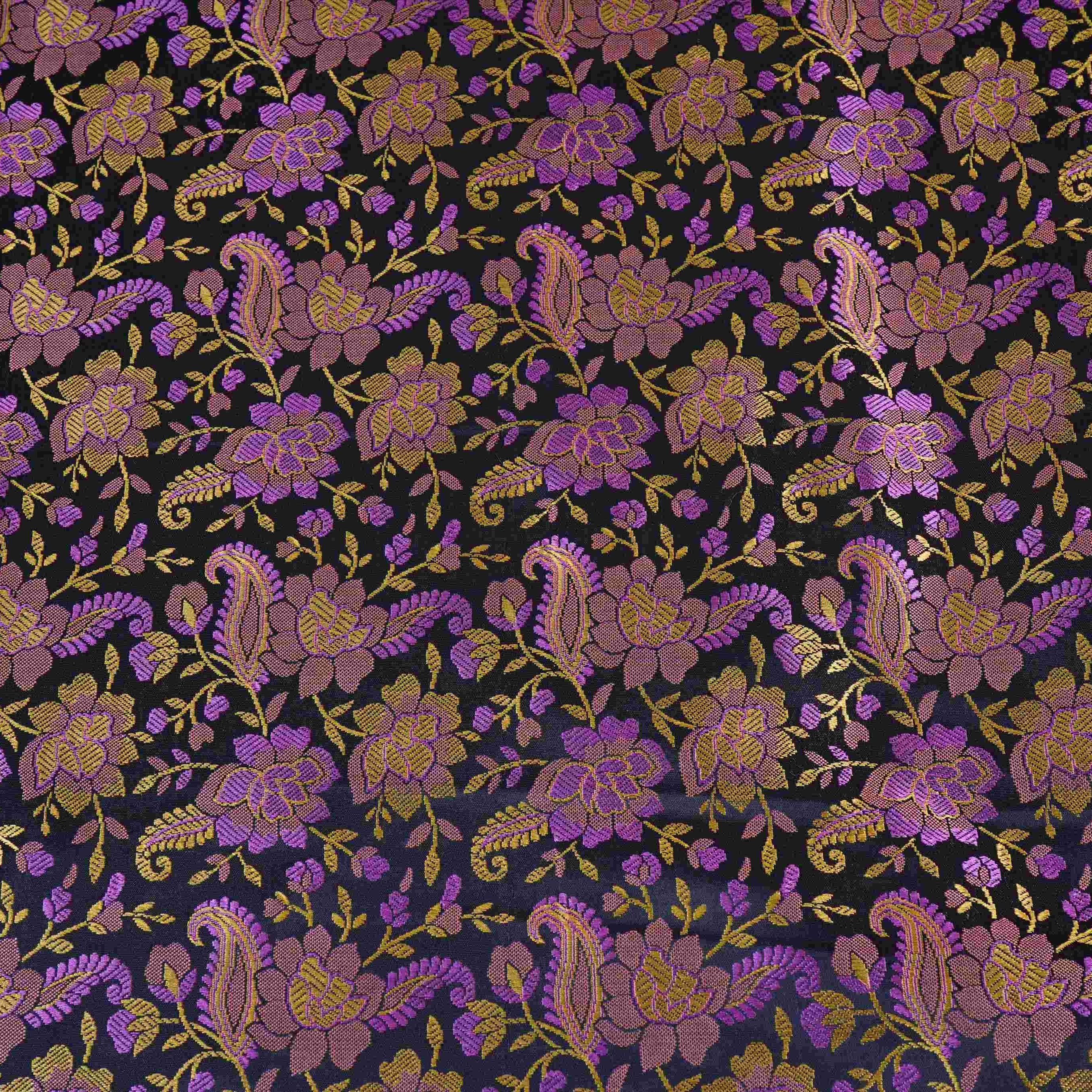 Black Jamawar Resham Meena Kari Dohra Brocade Fabric HMSS-32745