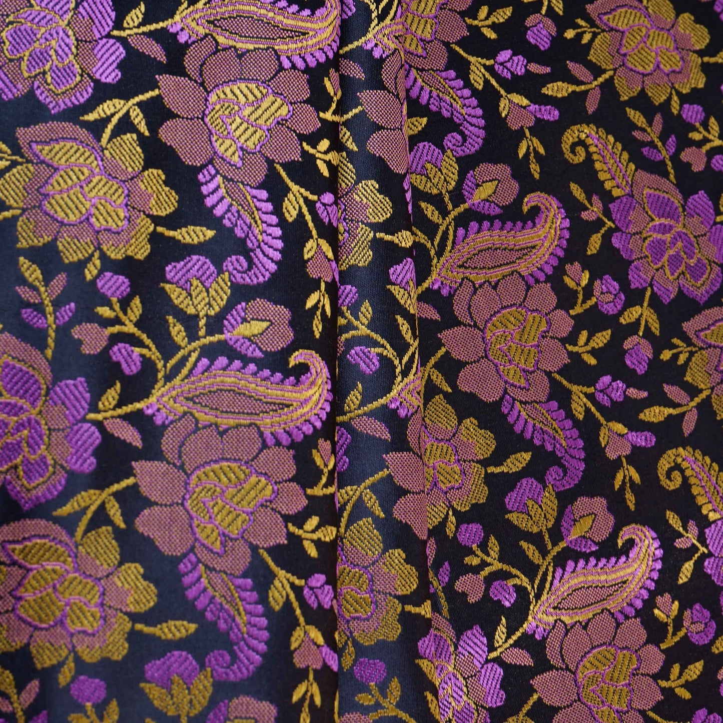 Black Jamawar Resham Meena Kari Dohra Brocade Fabric HMSS-32745