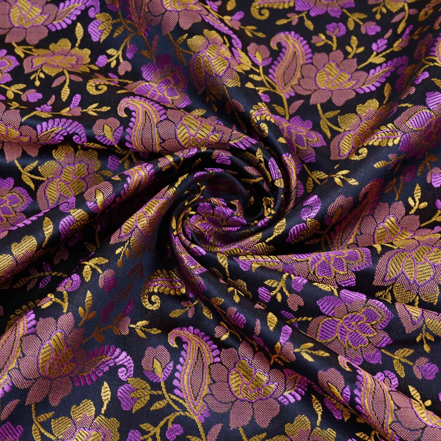 Black Jamawar Resham Meena Kari Dohra Brocade Fabric HMSS-32745