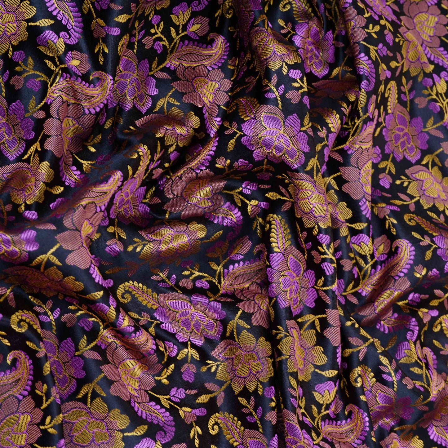 Black Jamawar Resham Meena Kari Dohra Brocade Fabric HMSS-32745