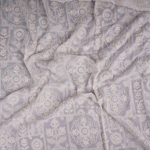 White Floral Cutdana Embroidery Georgette Fabric SGS-30699 - TradeUNO