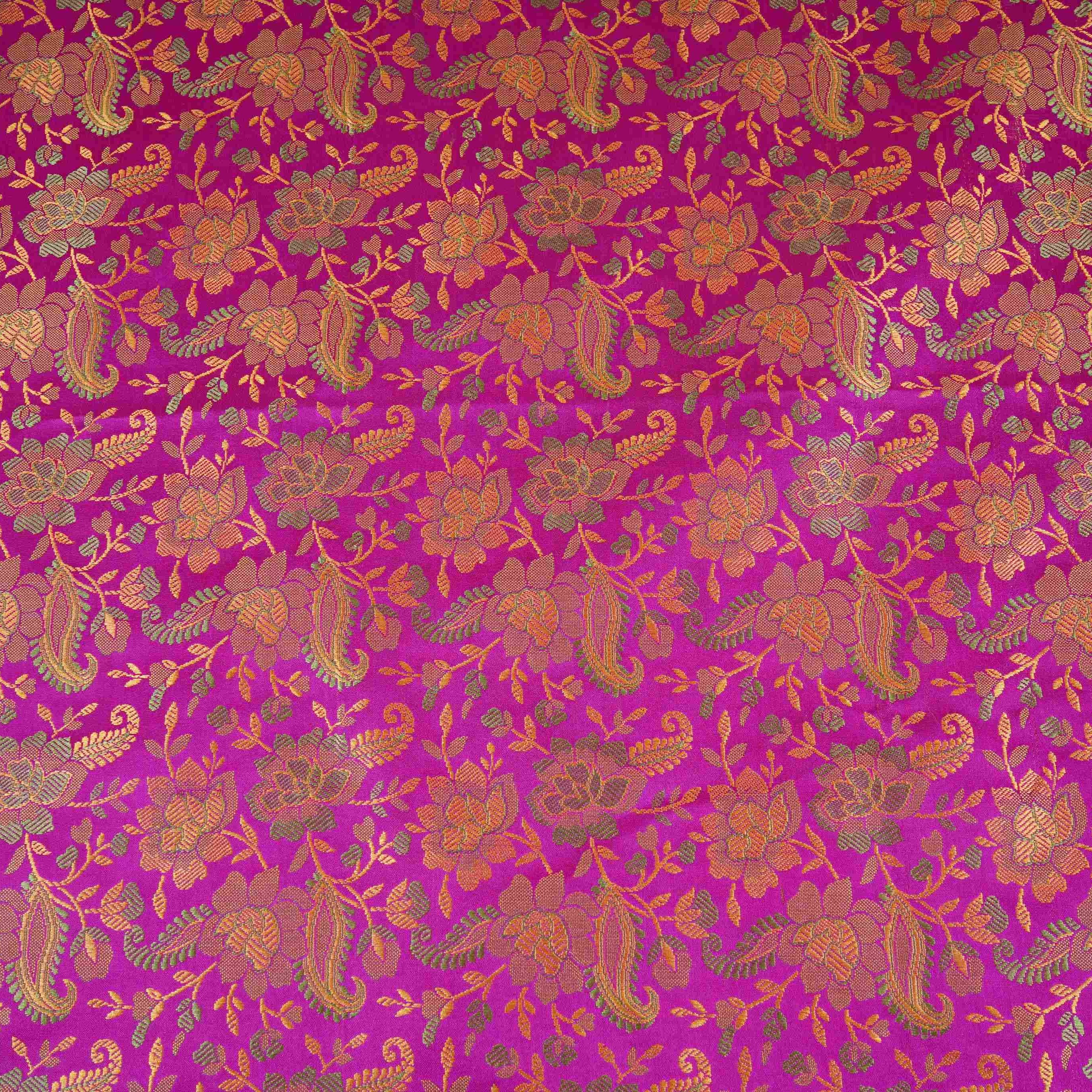 Magenta Jamawar Resham Meena Kari Dohra Brocade Fabric HMSS-32744