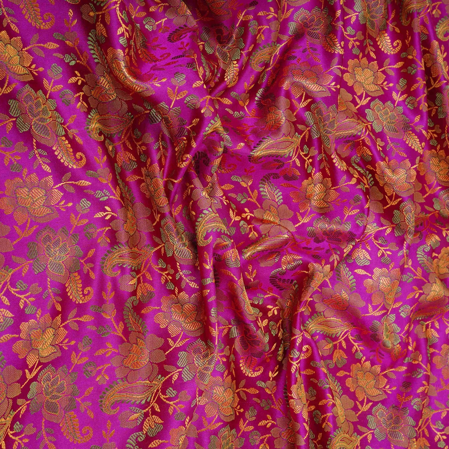 Magenta Jamawar Resham Meena Kari Dohra Brocade Fabric HMSS-32744