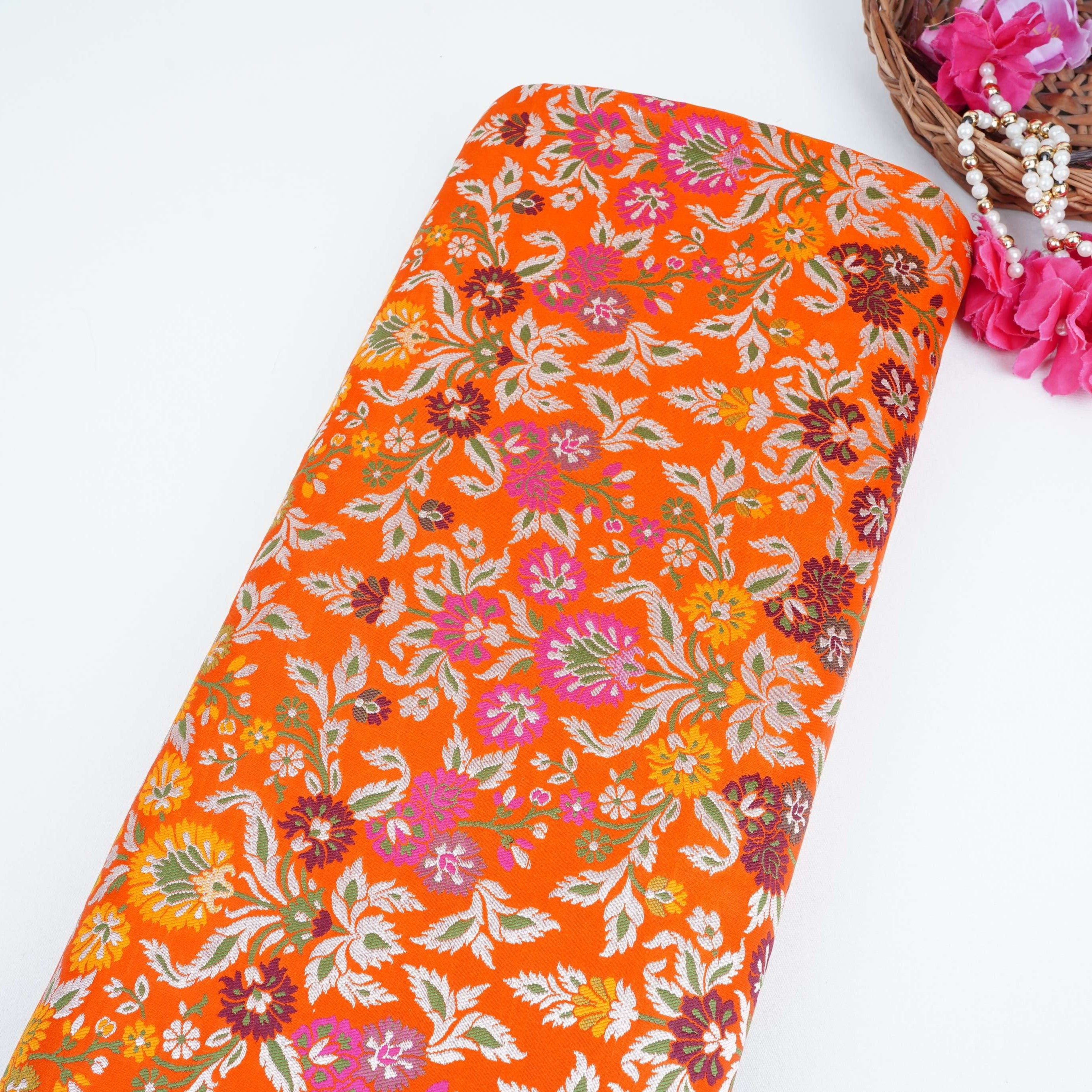Orange Kimkhab Brocade Fabric HMSS-32796