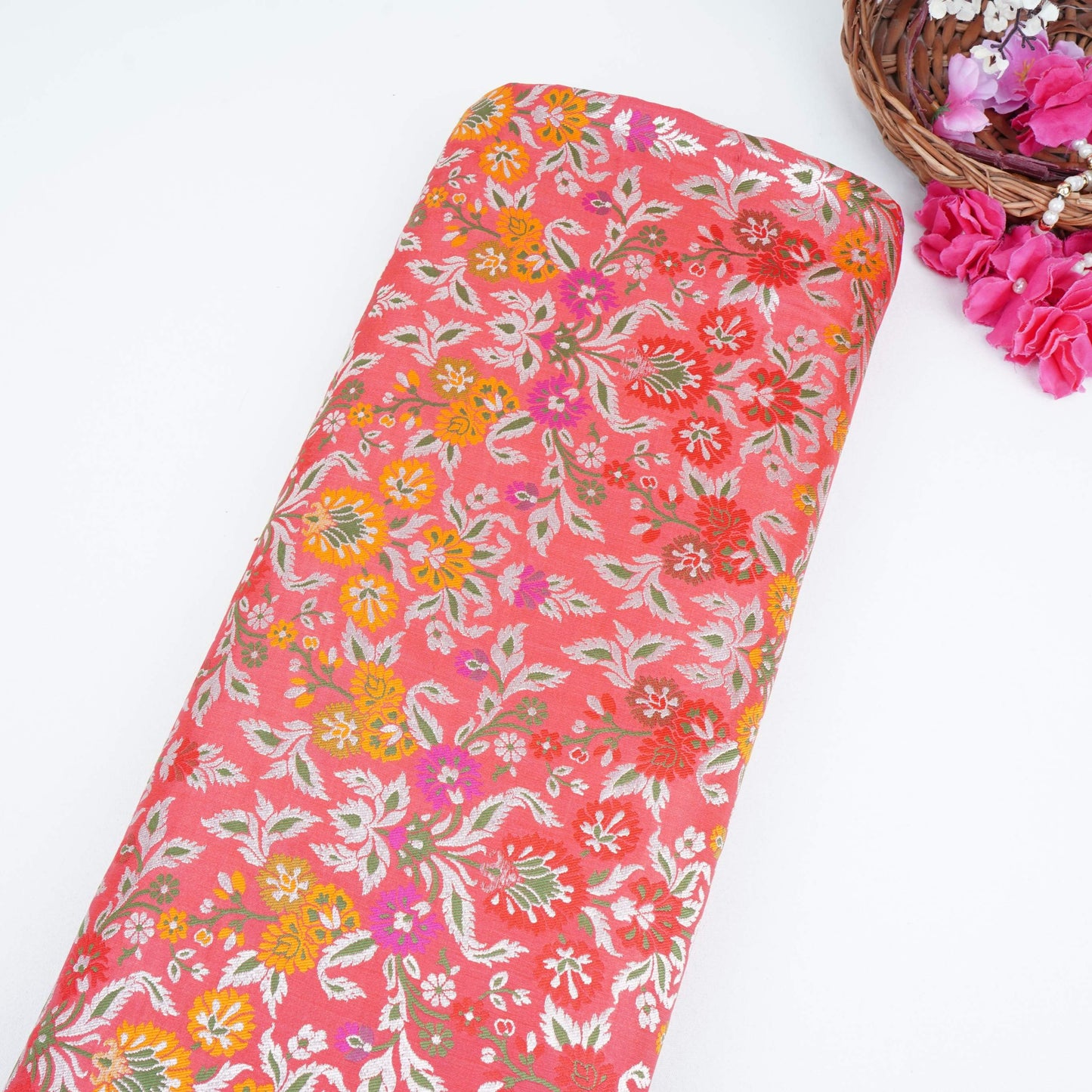 Red Kimkhab Brocade Fabric HMSS-32795