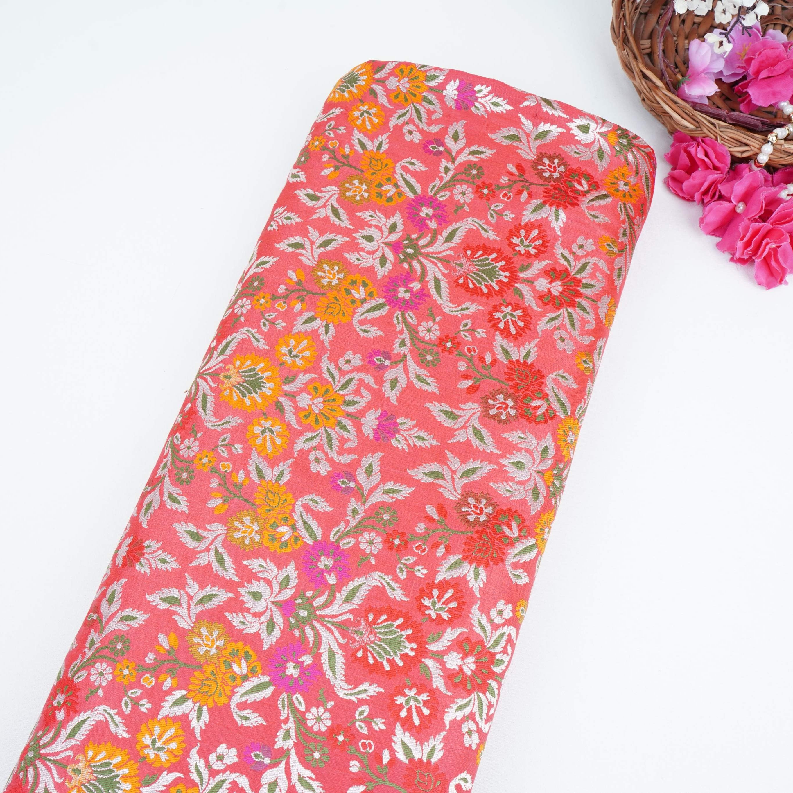 Red Kimkhab Brocade Fabric HMSS-32795
