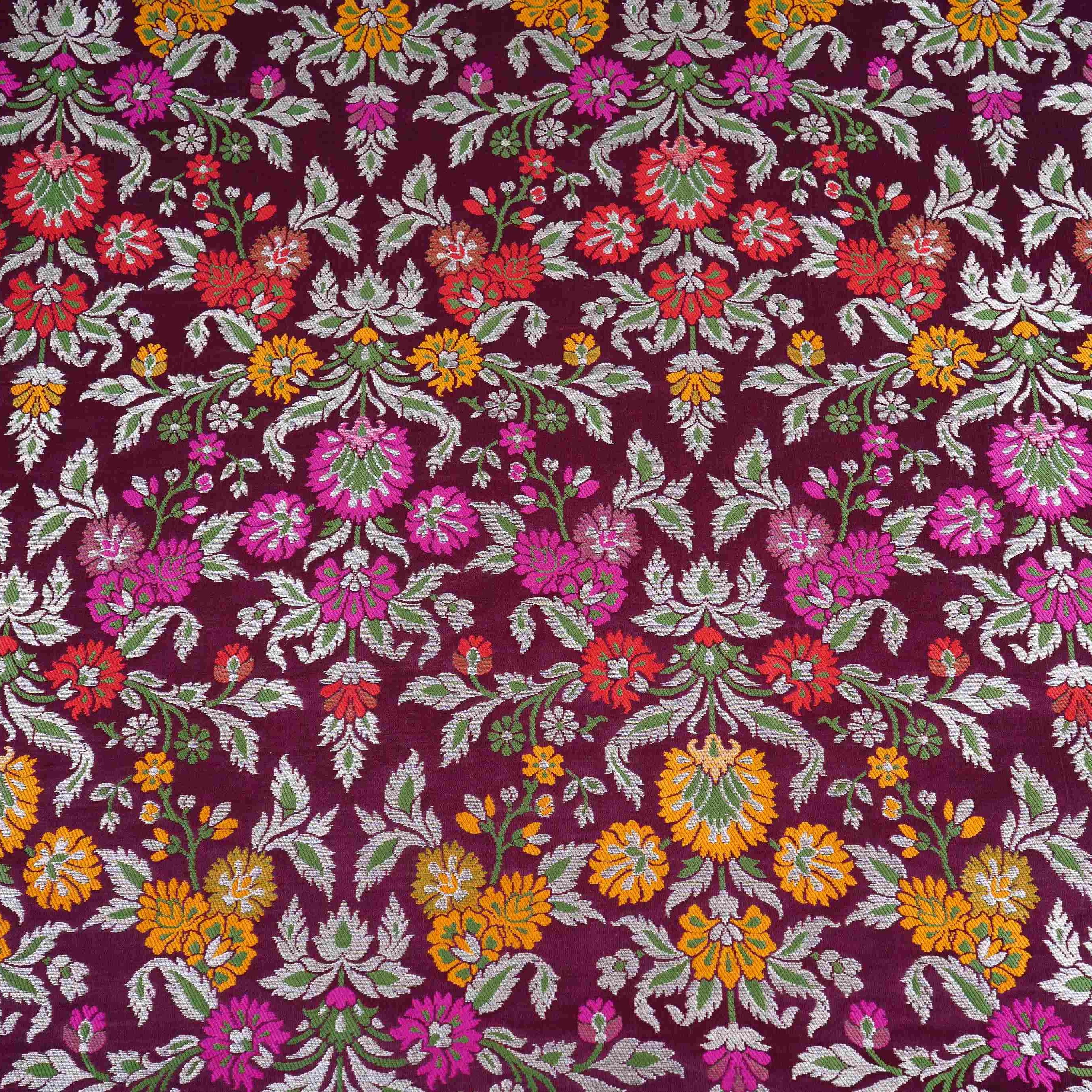 Wine Kimkhab Brocade Fabric HMSS-32784