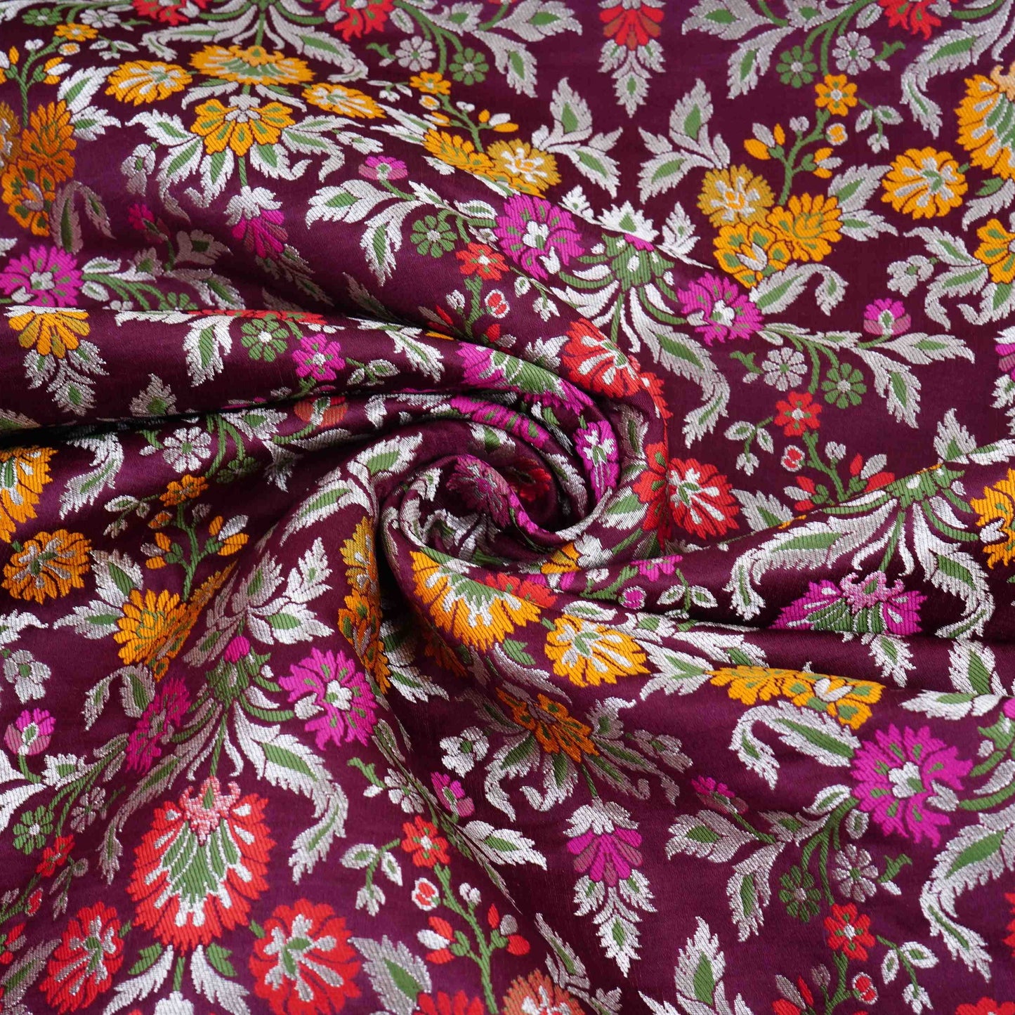 Wine Kimkhab Brocade Fabric HMSS-32784