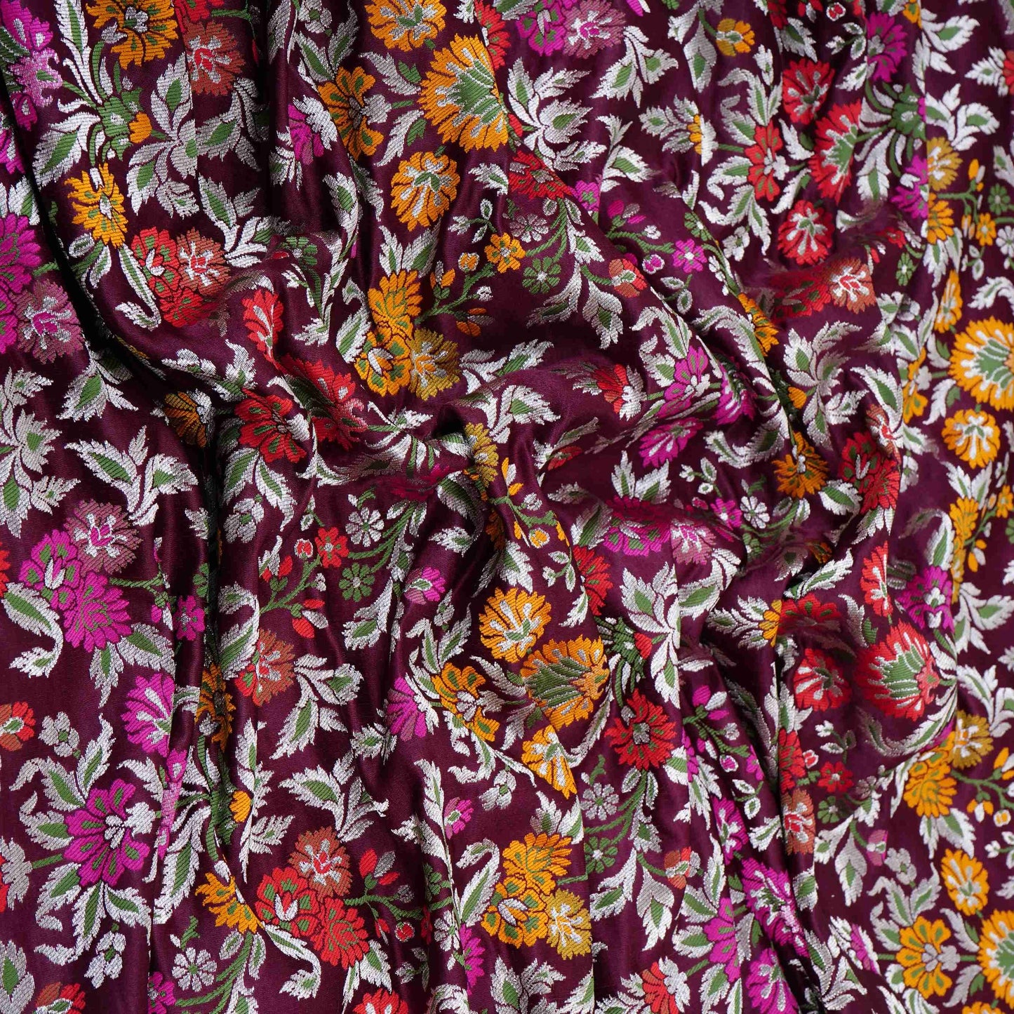 Wine Kimkhab Brocade Fabric HMSS-32784