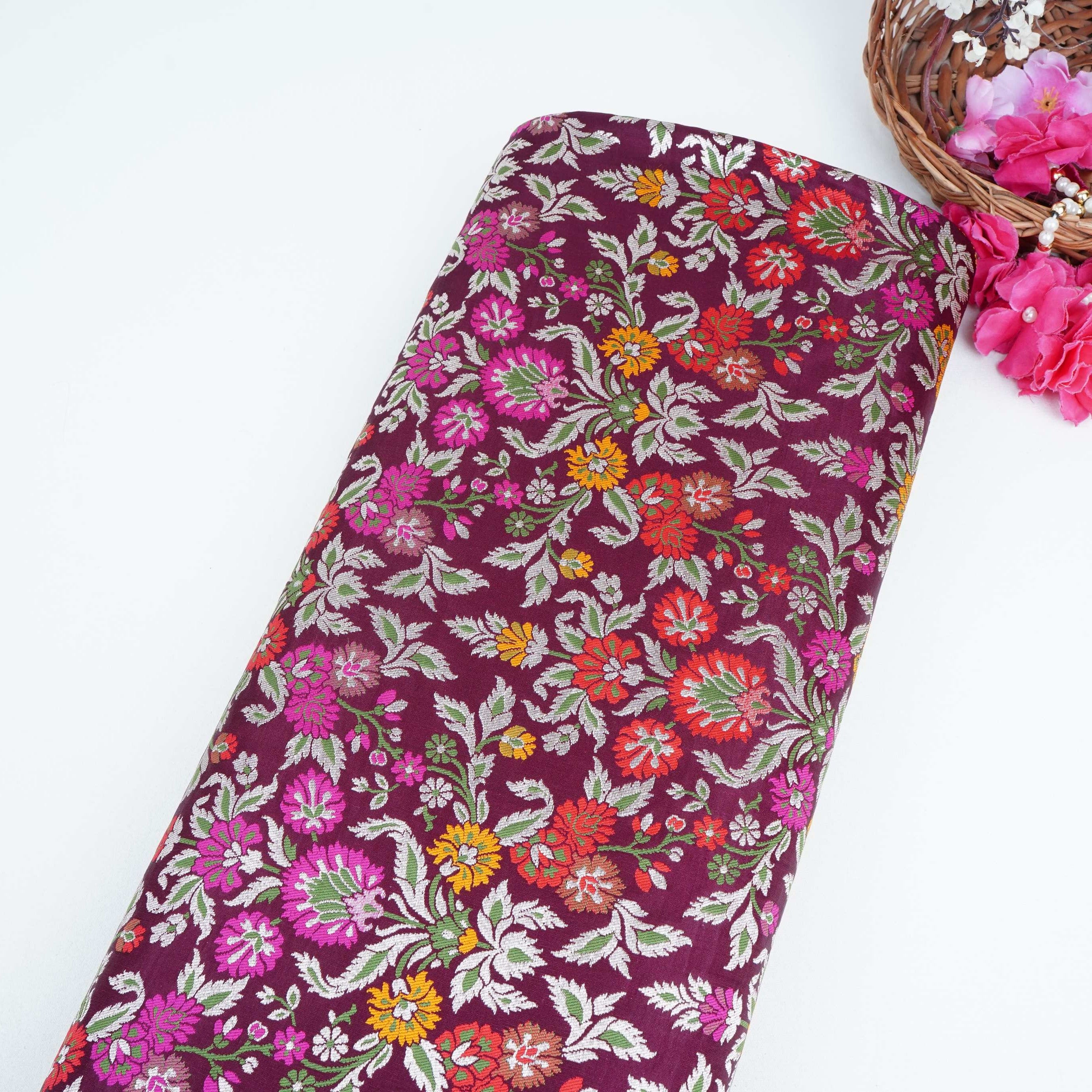 Wine Kimkhab Brocade Fabric HMSS-32784