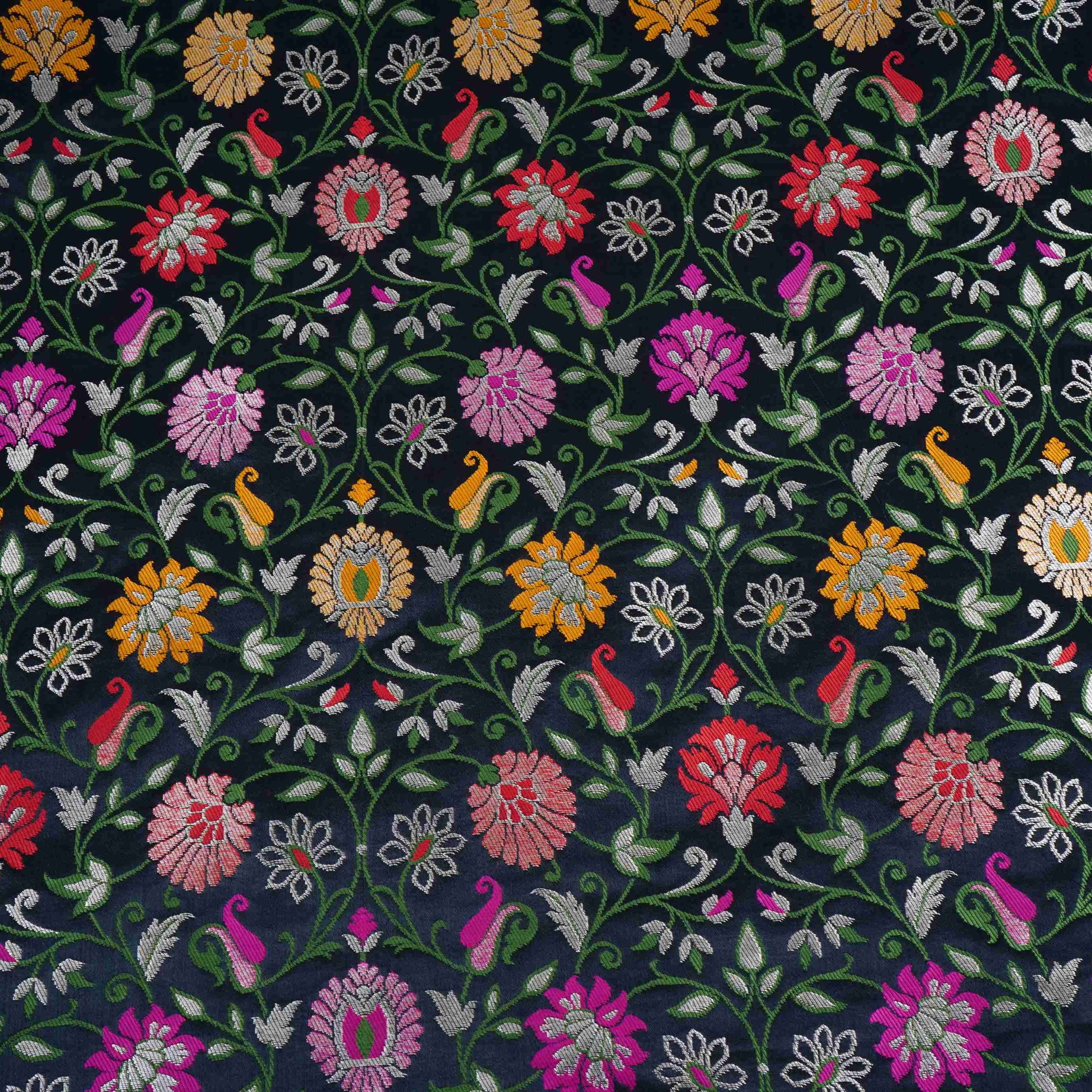 Black Kimkhab Brocade Fabric HMSS-32782