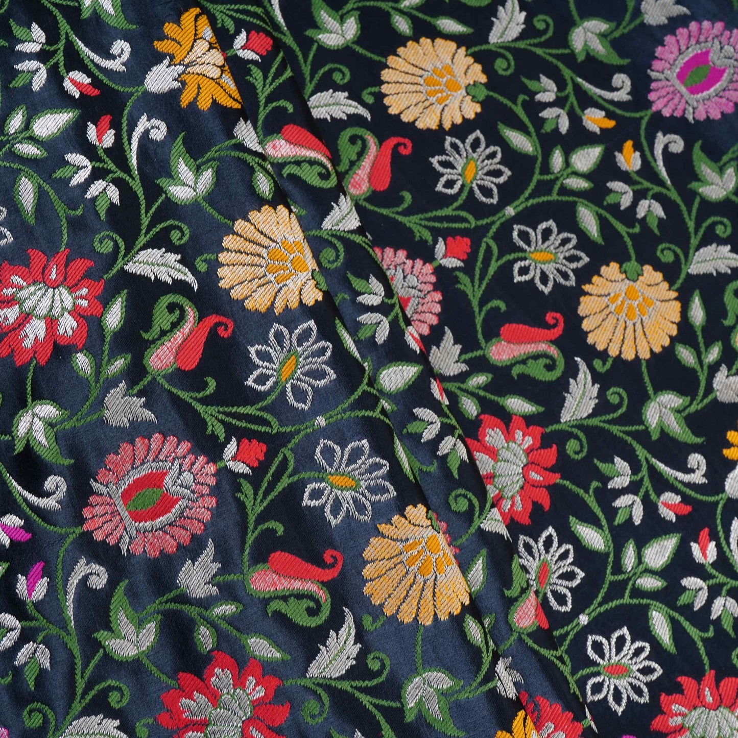 Black Kimkhab Brocade Fabric HMSS-32782