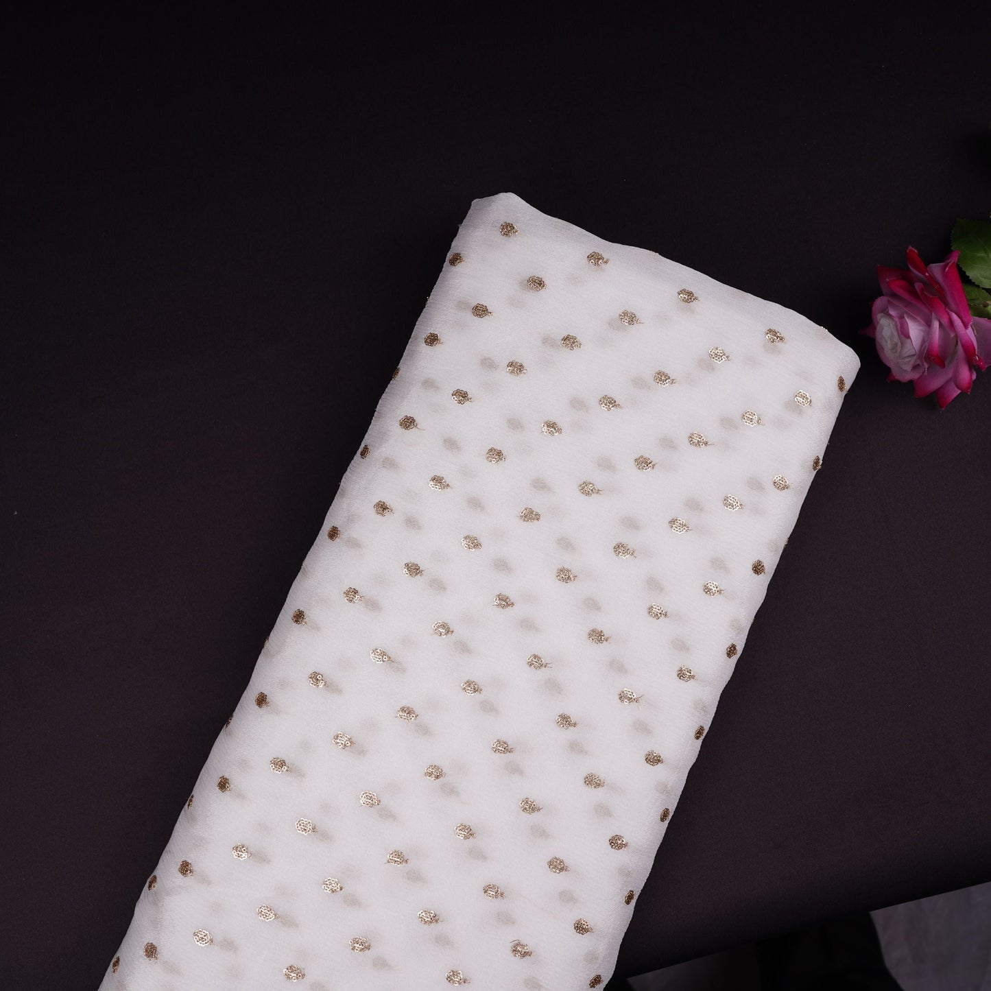 White Buti Dyeable Chinnon Fabric STF-30655