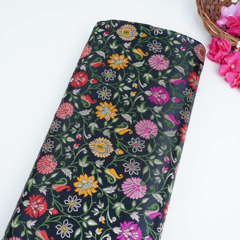 Black Kimkhab Brocade Fabric HMSS-32782
