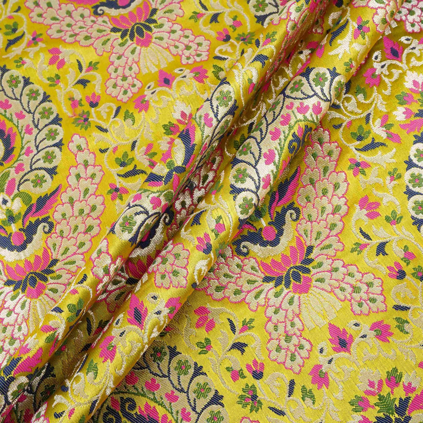 Olive Green Kimkhab Brocade Fabric HMSS-32800