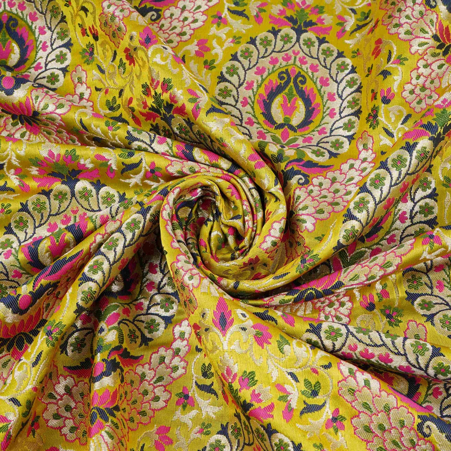 Olive Green Kimkhab Brocade Fabric HMSS-32800