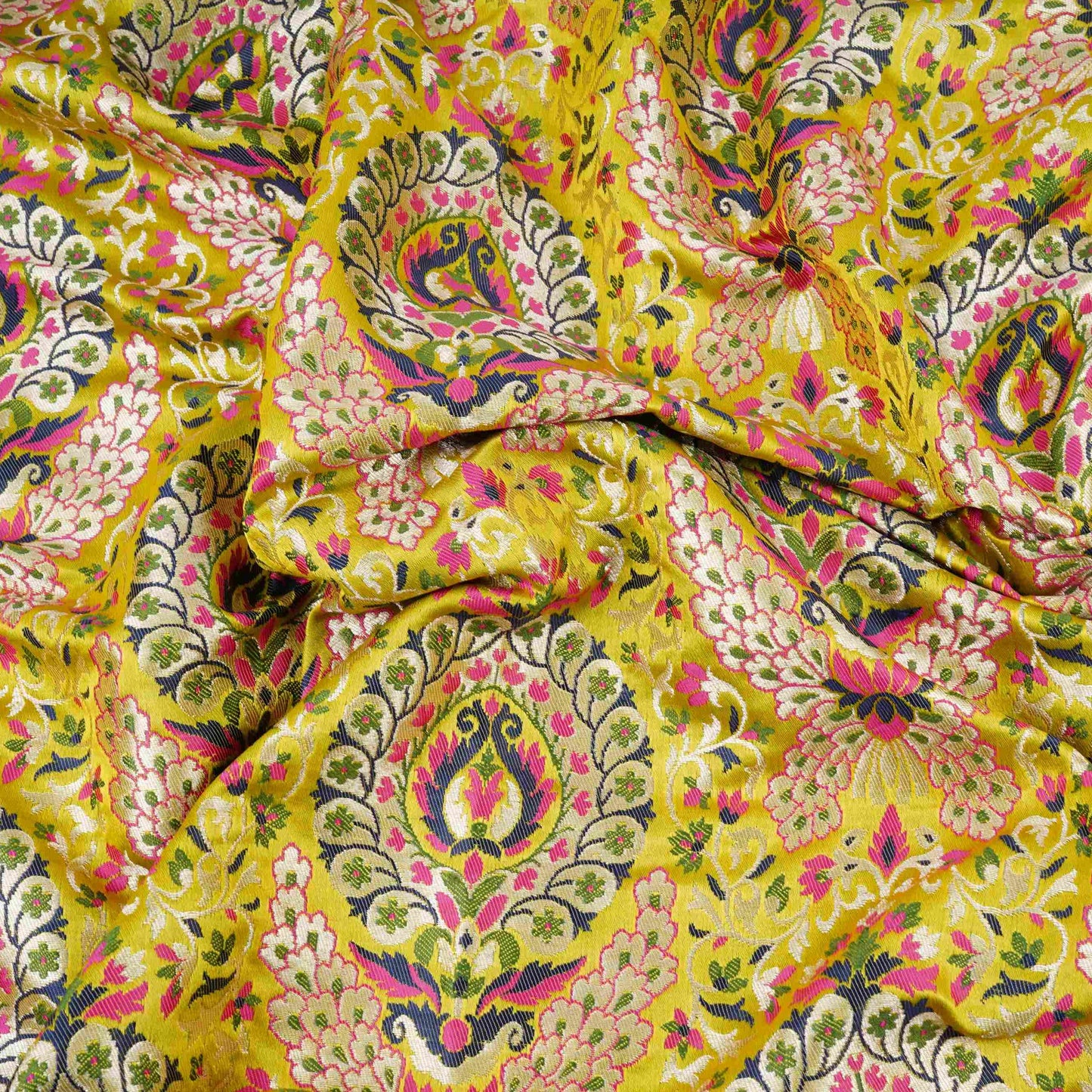 Olive Green Kimkhab Brocade Fabric HMSS-32800
