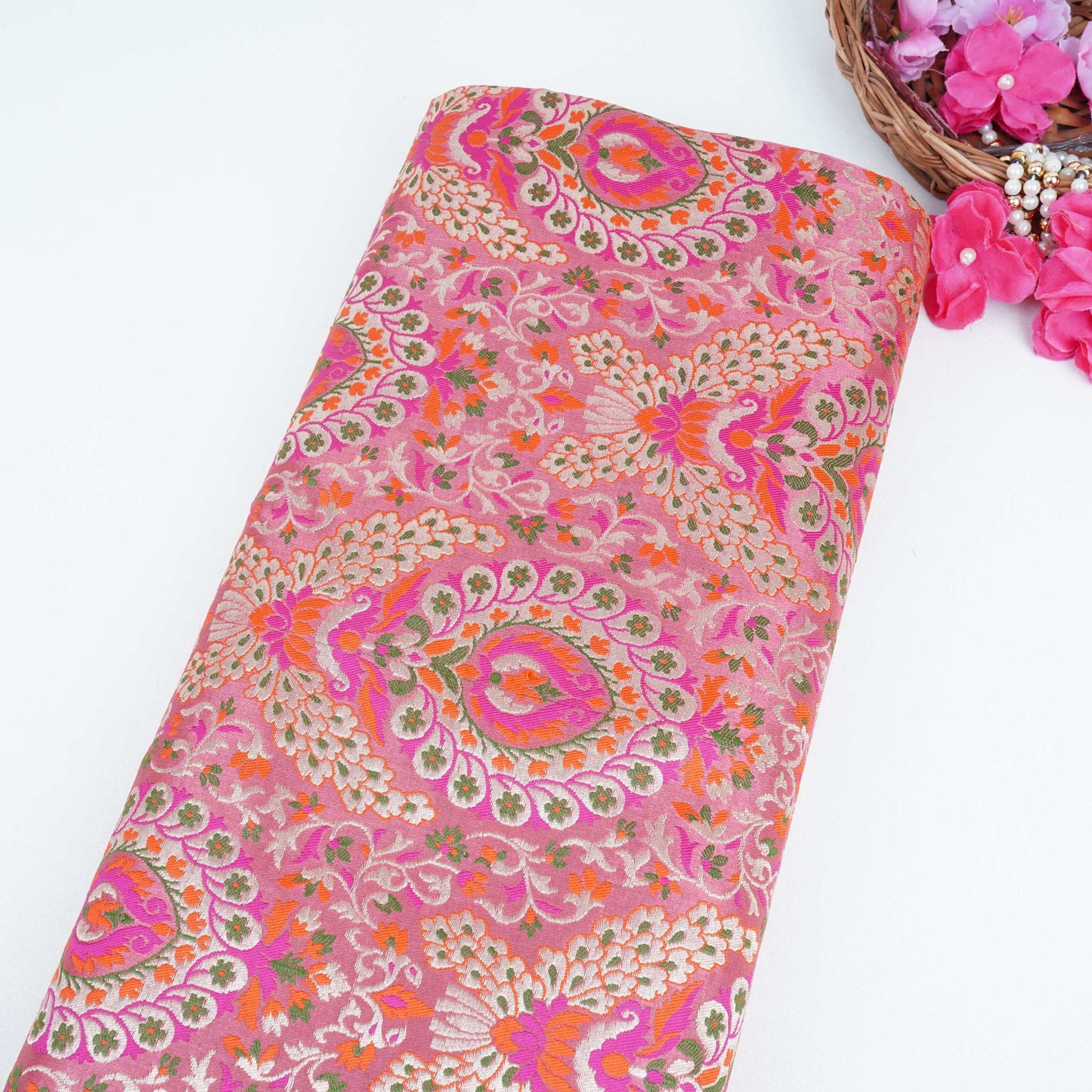 Pink Kimkhab Brocade Fabric HMSS-32791