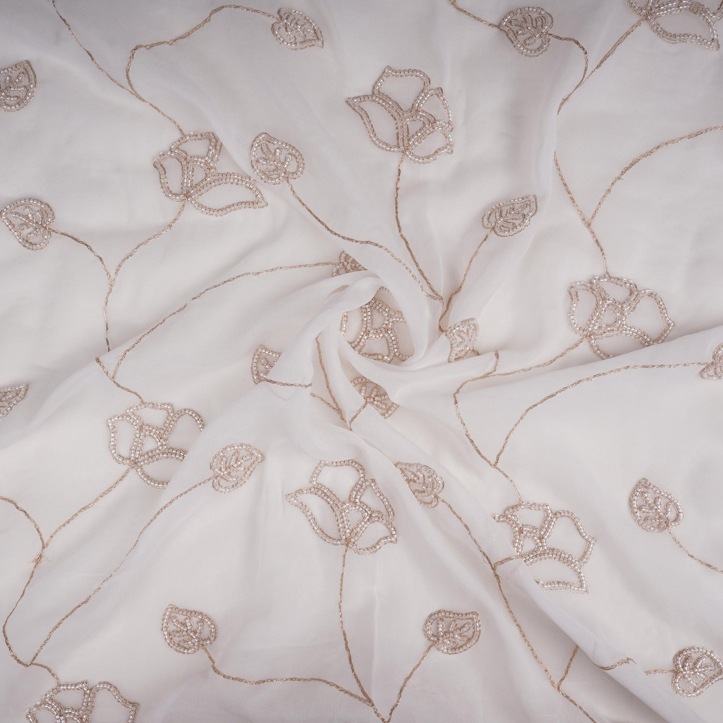 White Dyeable Swarovski embroidery Georgette Fabric SU-31032