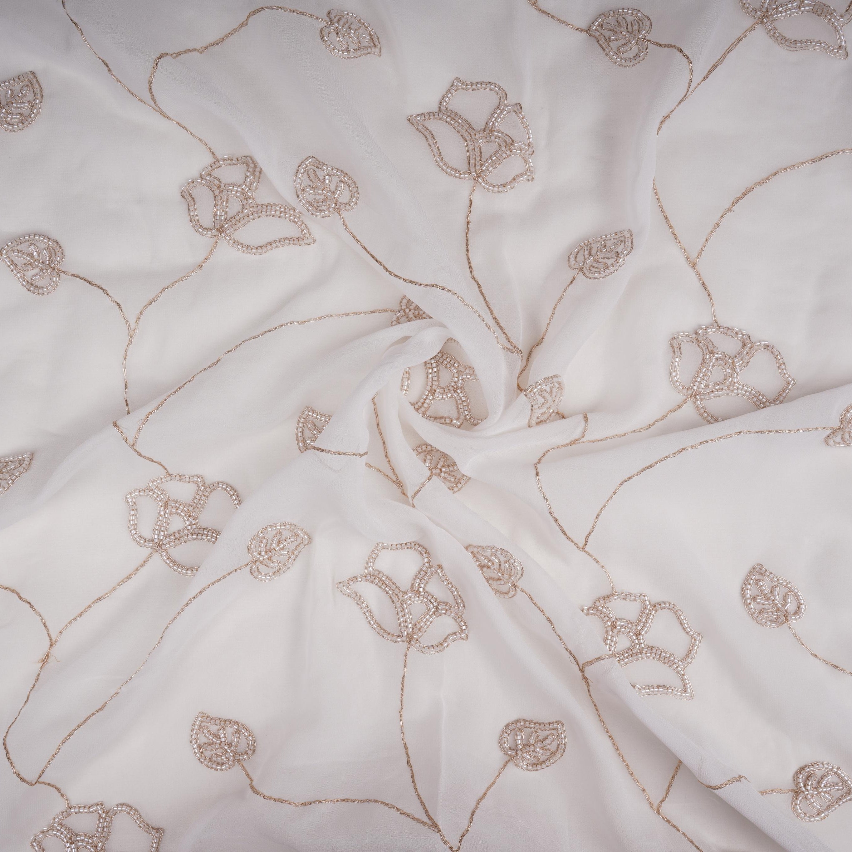 White Dyeable Swarovski embroidery Georgette Fabric SU-31032 - TradeUNO