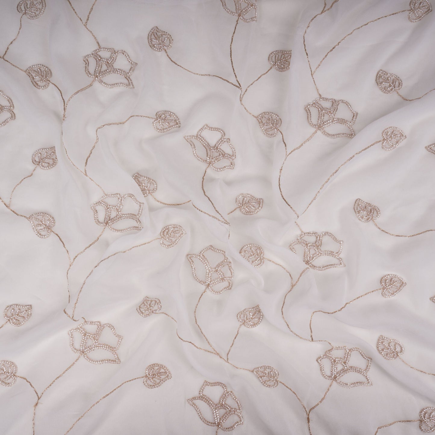 White Dyeable Swarovski embroidery Georgette Fabric SU-31032